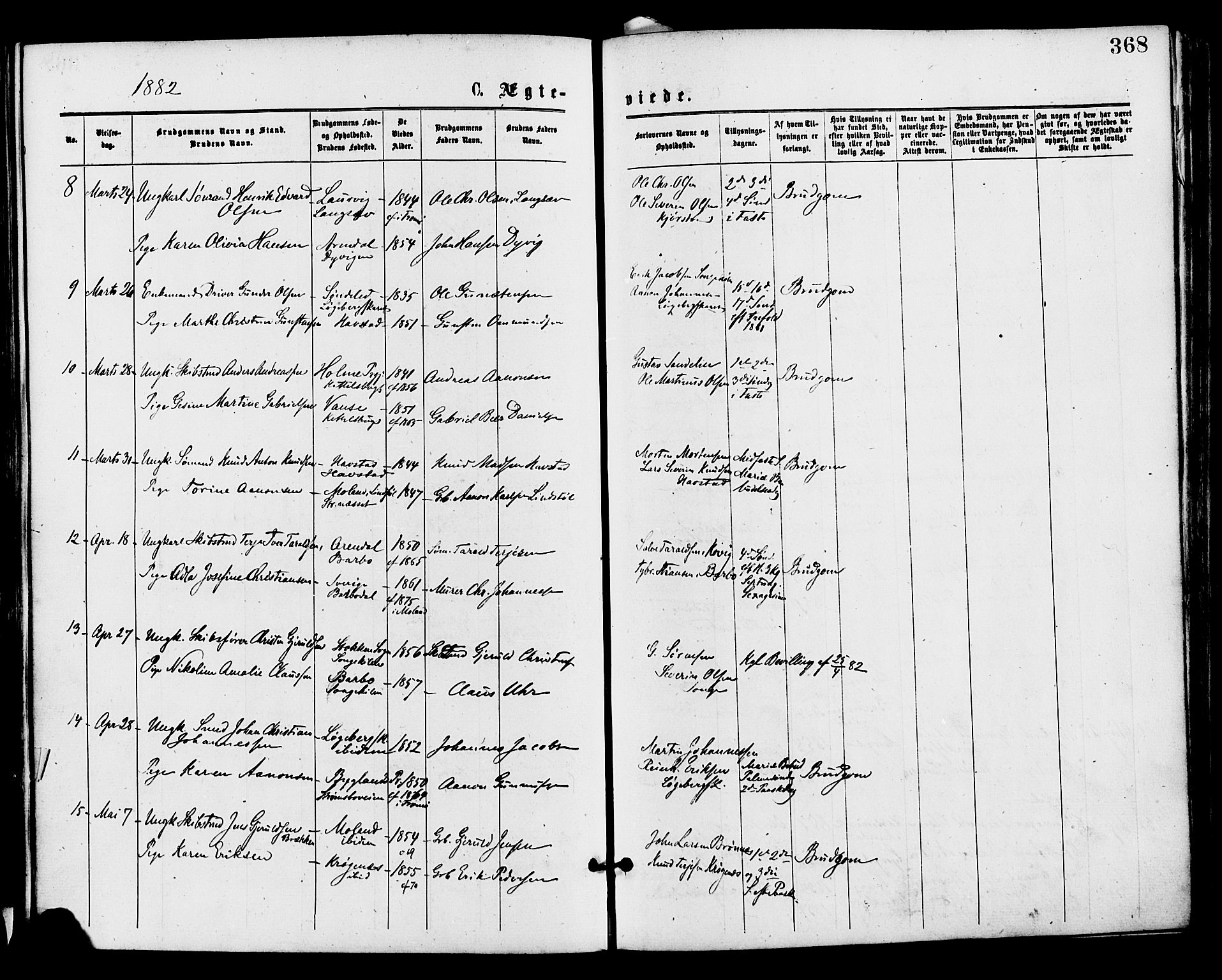 Barbu sokneprestkontor, AV/SAK-1111-0003/F/Fa/L0001: Parish register (official) no. A 1 /1, 1878-1883, p. 368