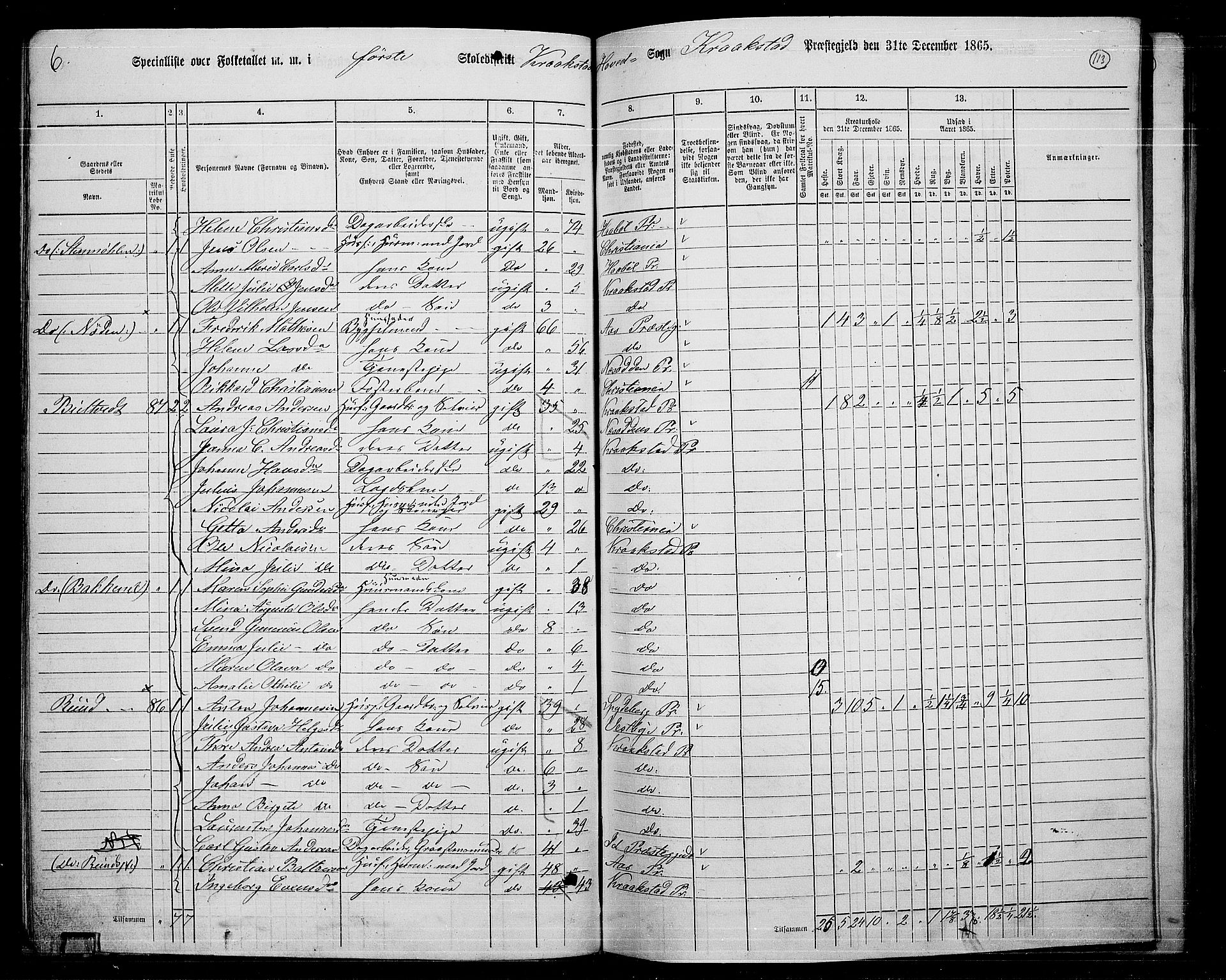 RA, 1865 census for Kråkstad, 1865, p. 101