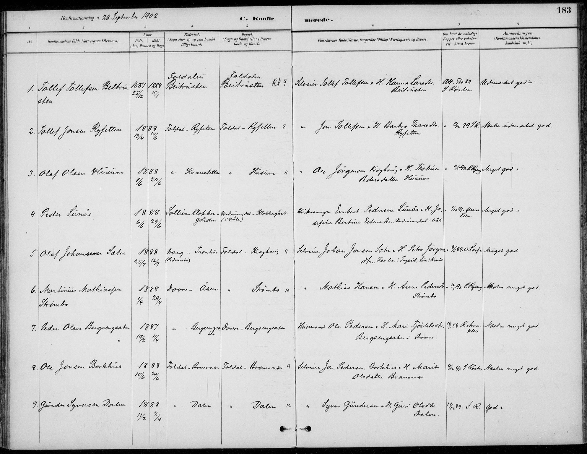 Alvdal prestekontor, SAH/PREST-060/H/Ha/Haa/L0003: Parish register (official) no. 3, 1886-1912, p. 183