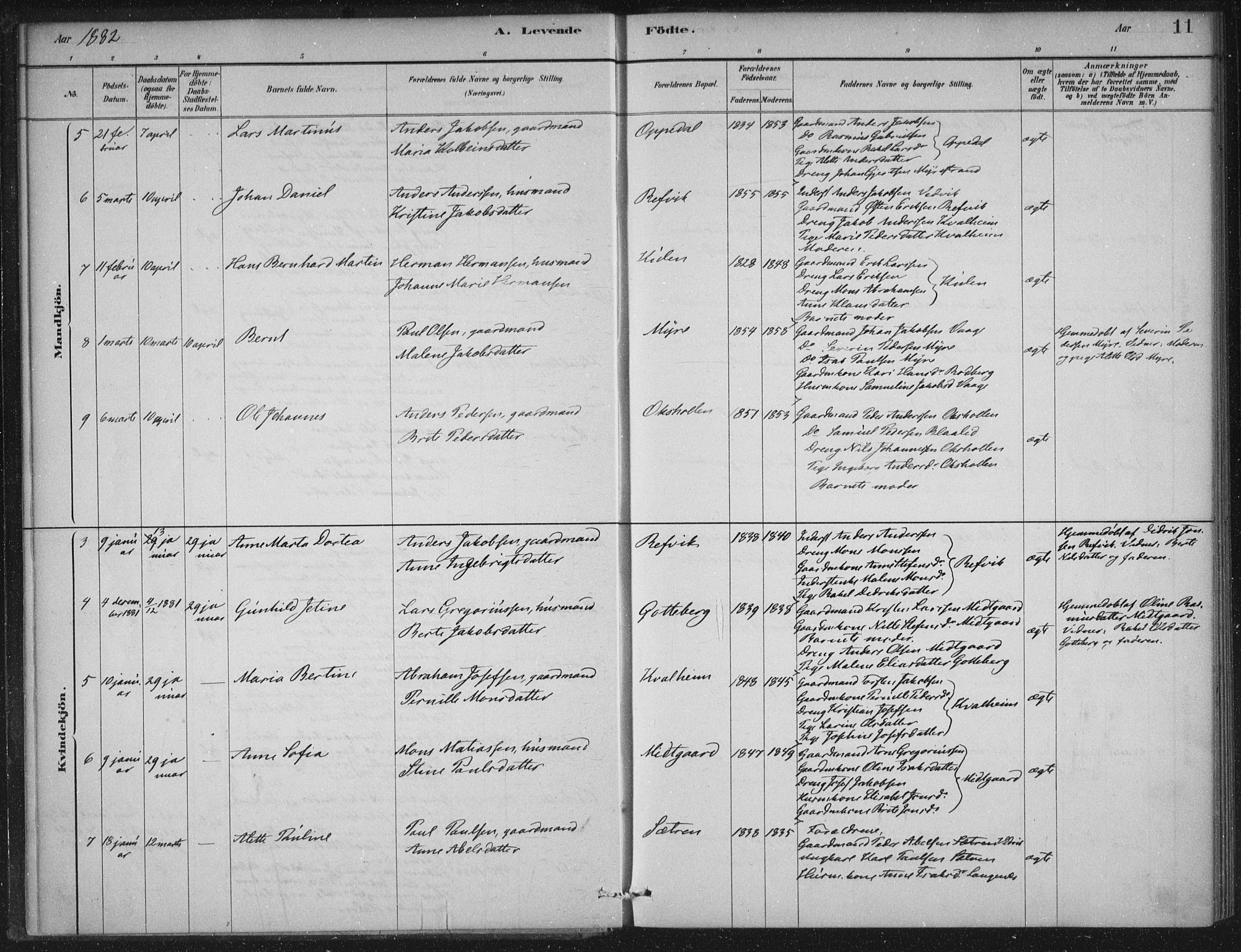 Selje sokneprestembete, AV/SAB-A-99938/H/Ha/Haa/Haac/L0001: Parish register (official) no. C  1, 1881-1888, p. 11