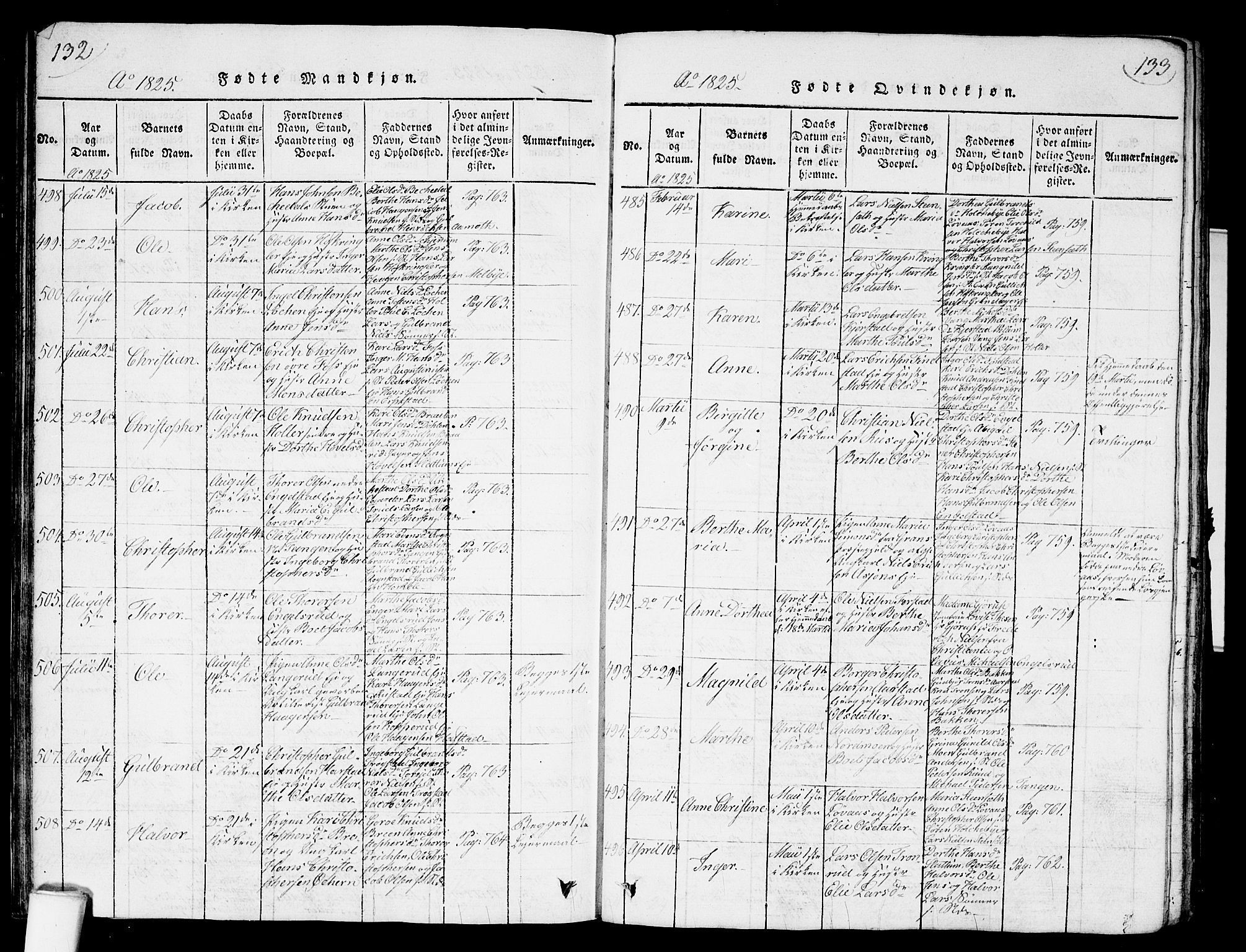 Nannestad prestekontor Kirkebøker, AV/SAO-A-10414a/G/Ga/L0001: Parish register (copy) no. I 1, 1815-1839, p. 132-133