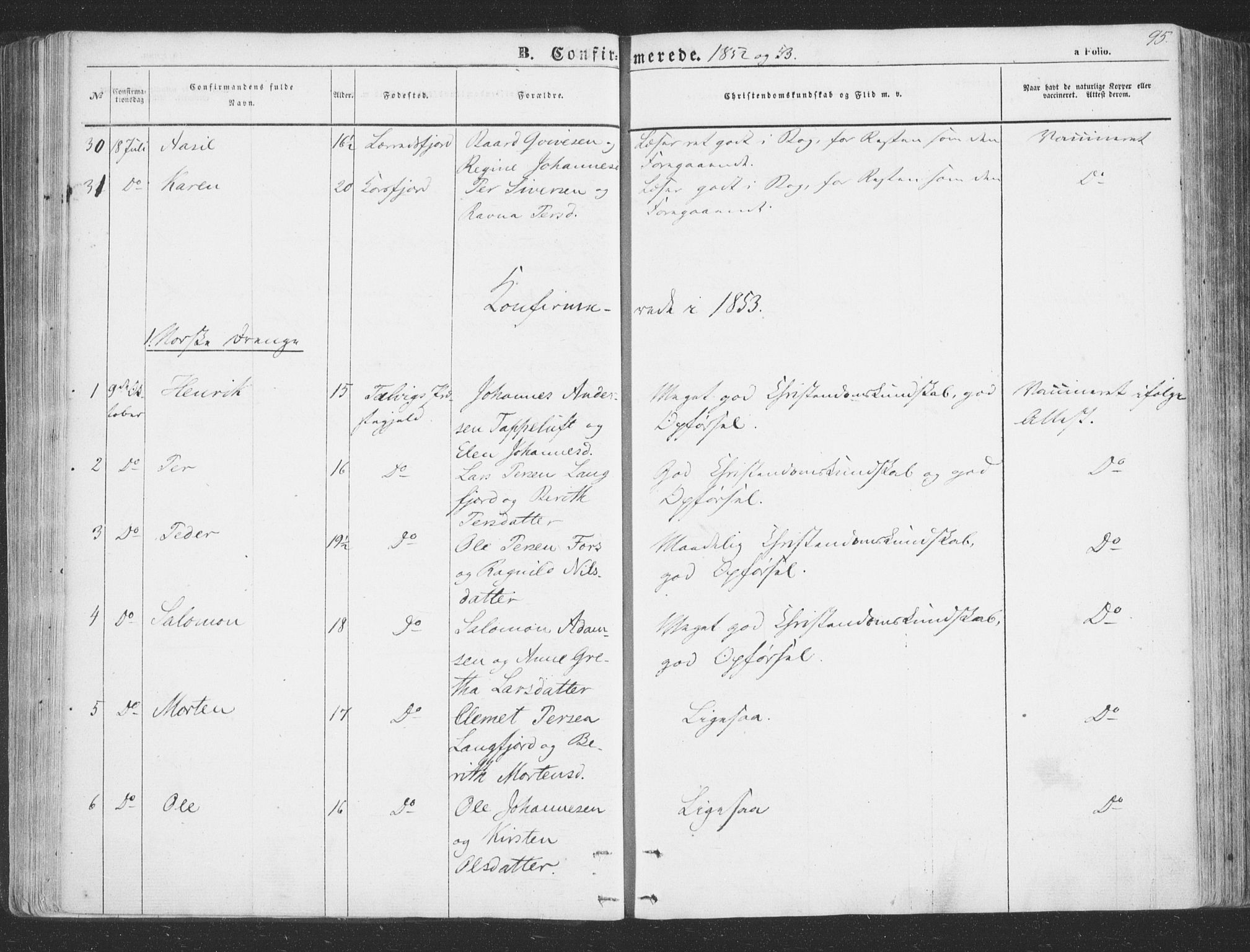 Talvik sokneprestkontor, SATØ/S-1337/H/Ha/L0010kirke: Parish register (official) no. 10, 1852-1864, p. 95