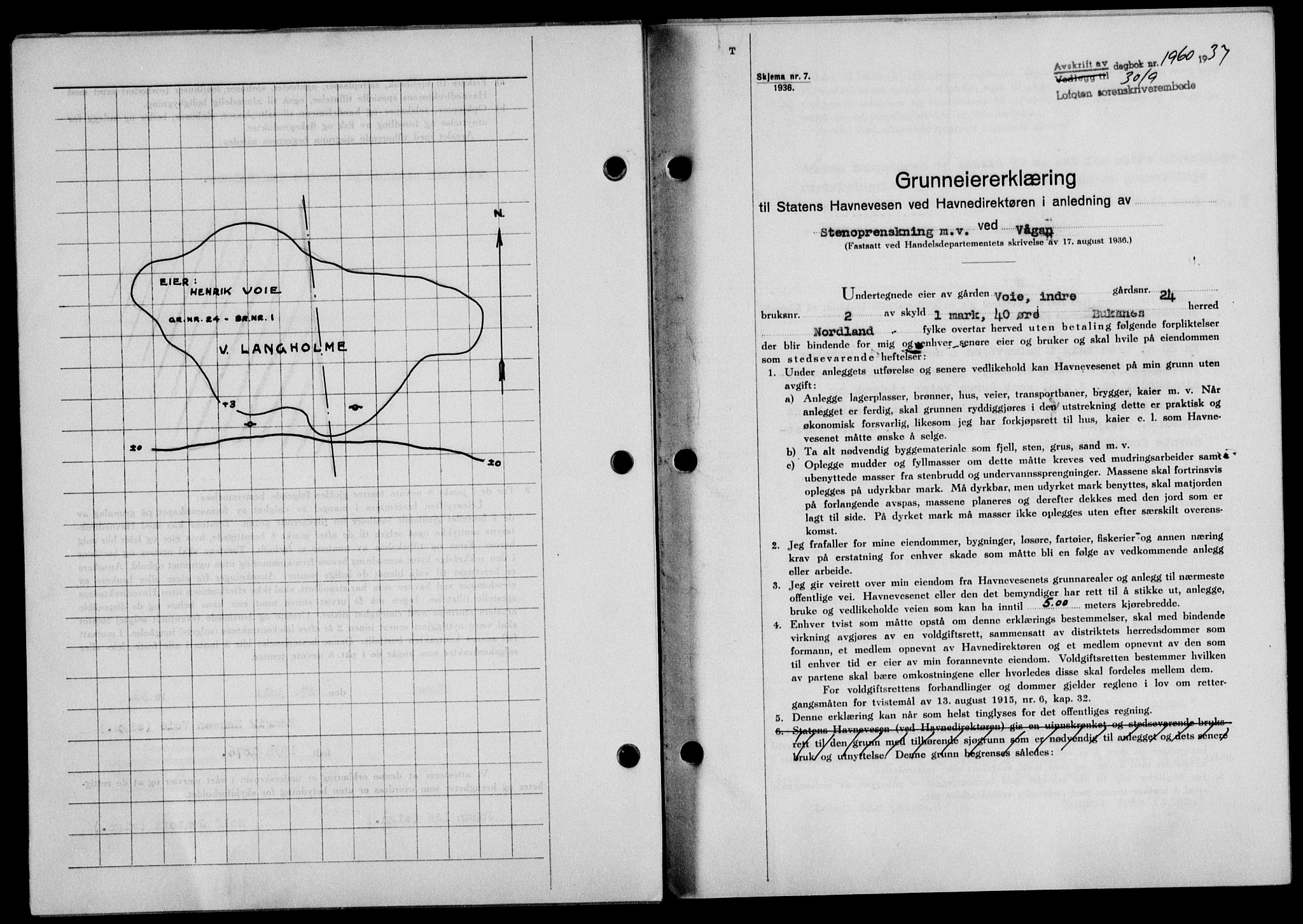 Lofoten sorenskriveri, SAT/A-0017/1/2/2C/L0002a: Mortgage book no. 2a, 1937-1937, Diary no: : 1960/1937