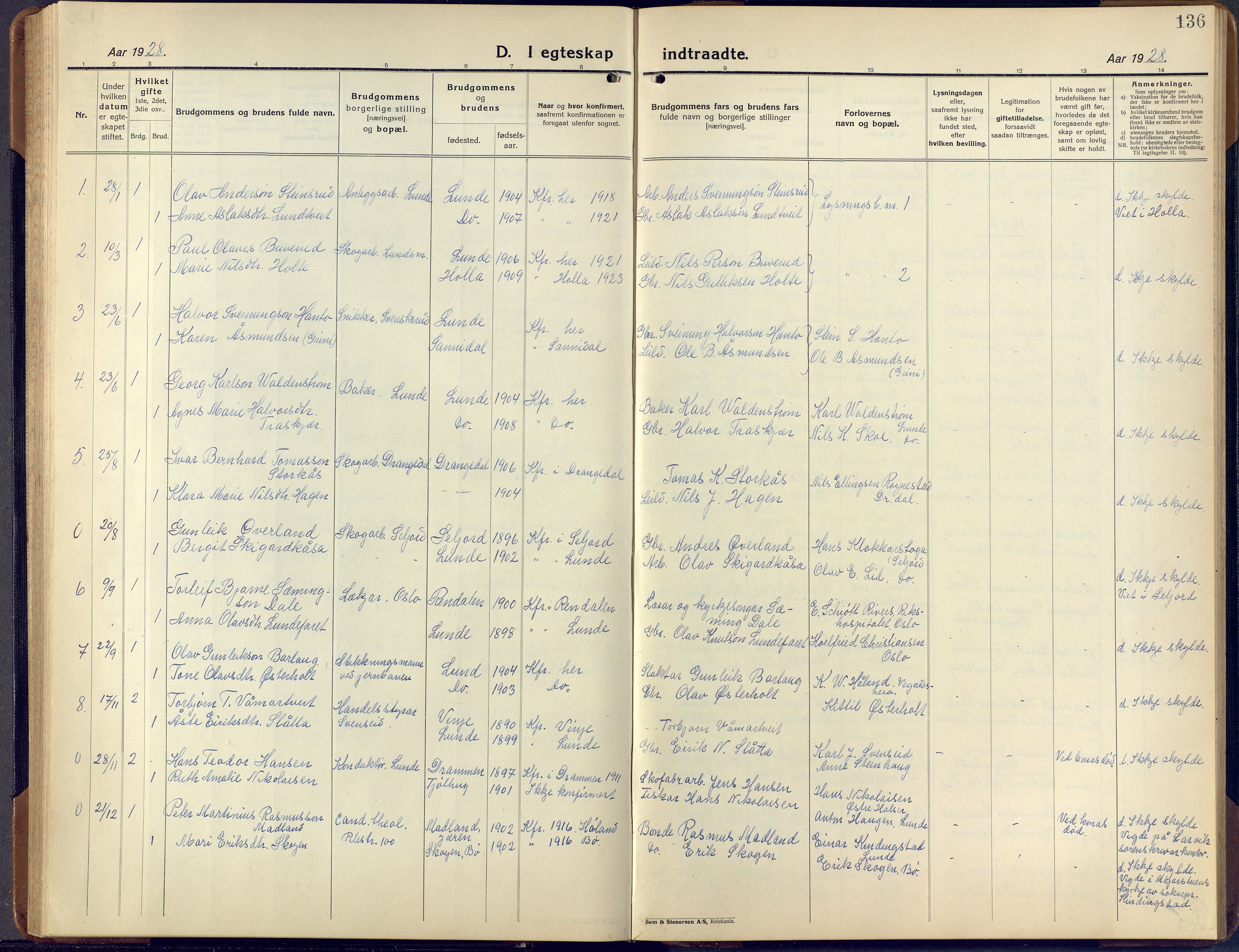 Lunde kirkebøker, SAKO/A-282/F/Fa/L0006: Parish register (official) no. I 6, 1922-1940, p. 136