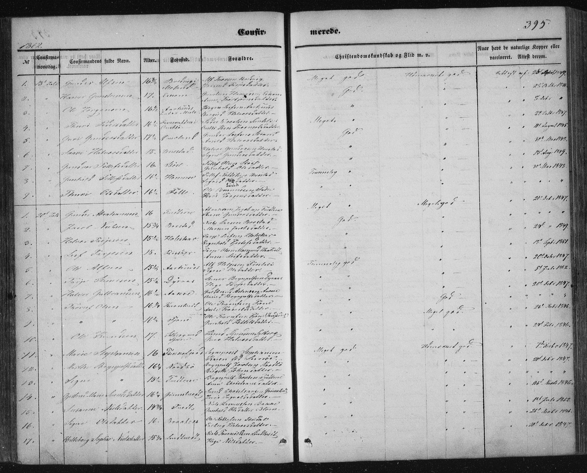 Nissedal kirkebøker, AV/SAKO-A-288/F/Fa/L0003: Parish register (official) no. I 3, 1846-1870, p. 394-395