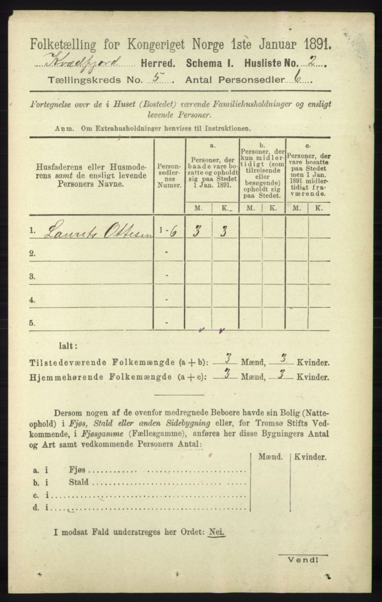 RA, 1891 census for 1911 Kvæfjord, 1891, p. 2766