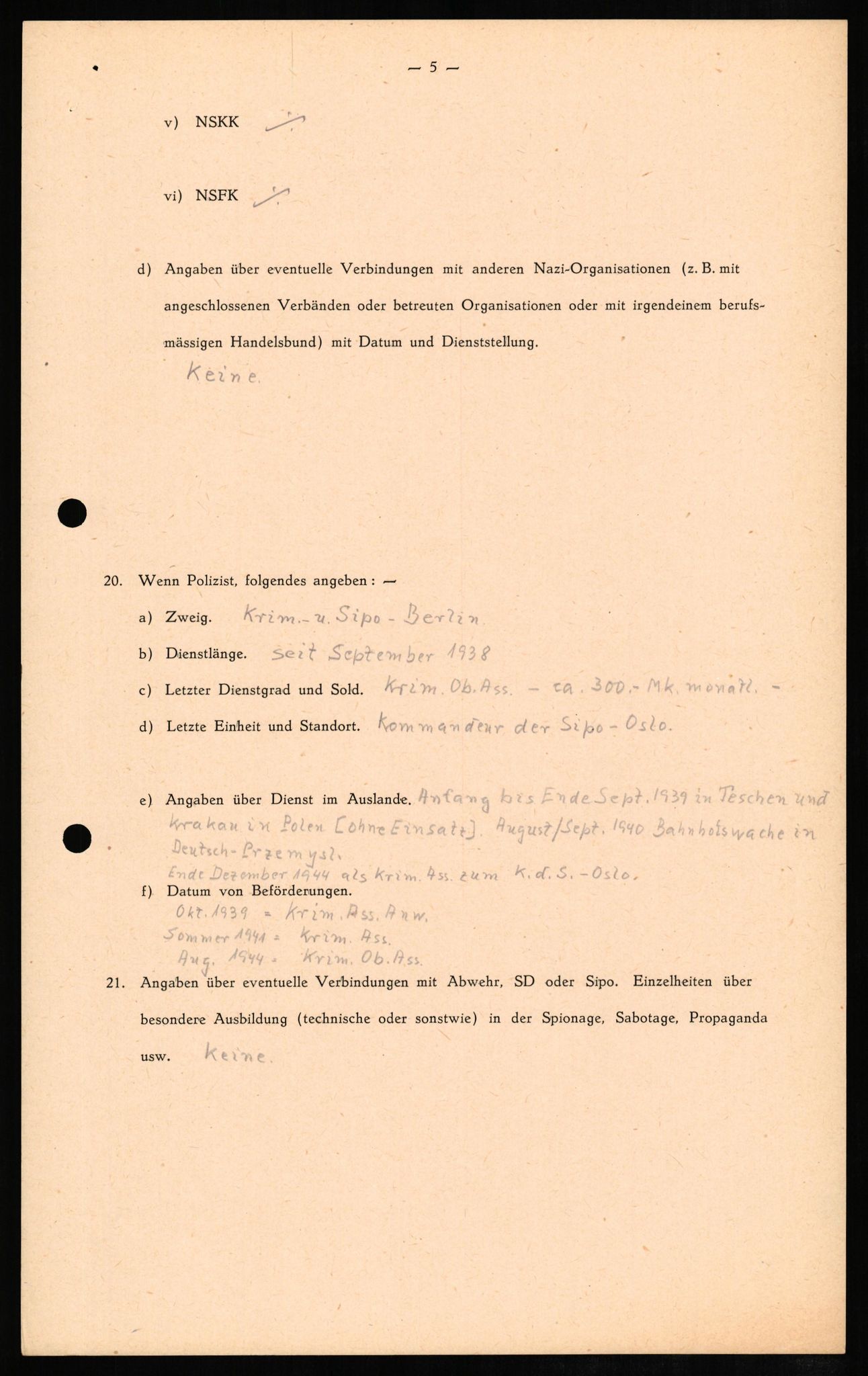 Forsvaret, Forsvarets overkommando II, RA/RAFA-3915/D/Db/L0010: CI Questionaires. Tyske okkupasjonsstyrker i Norge. Tyskere., 1945-1946, p. 149