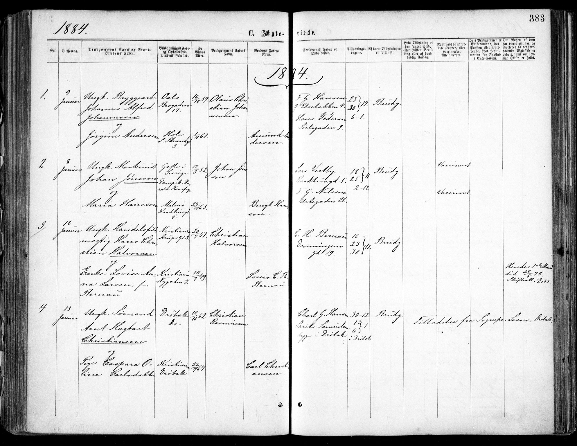 Oslo domkirke Kirkebøker, SAO/A-10752/F/Fa/L0021: Parish register (official) no. 21, 1865-1884, p. 383