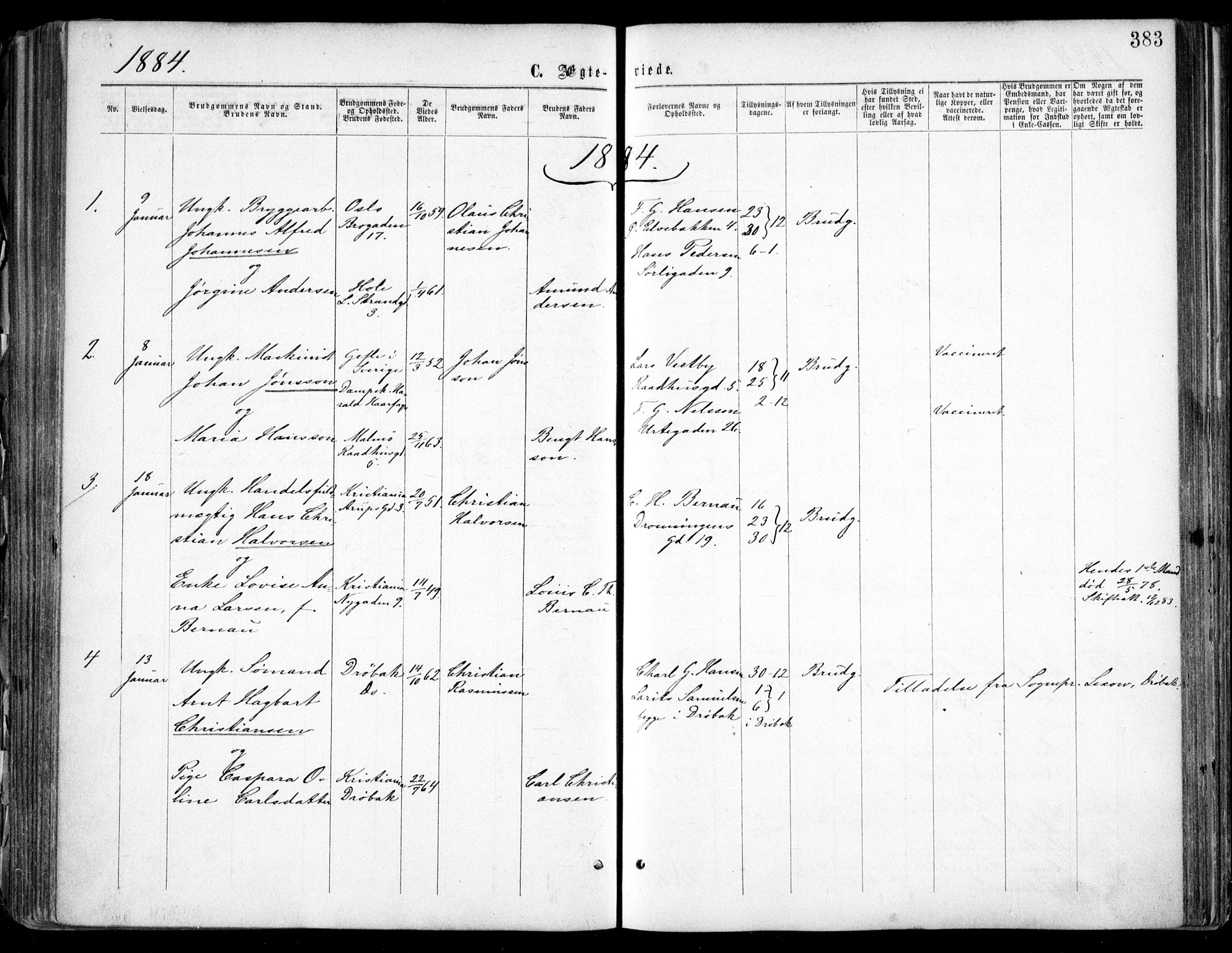 Oslo domkirke Kirkebøker, AV/SAO-A-10752/F/Fa/L0021: Parish register (official) no. 21, 1865-1884, p. 383