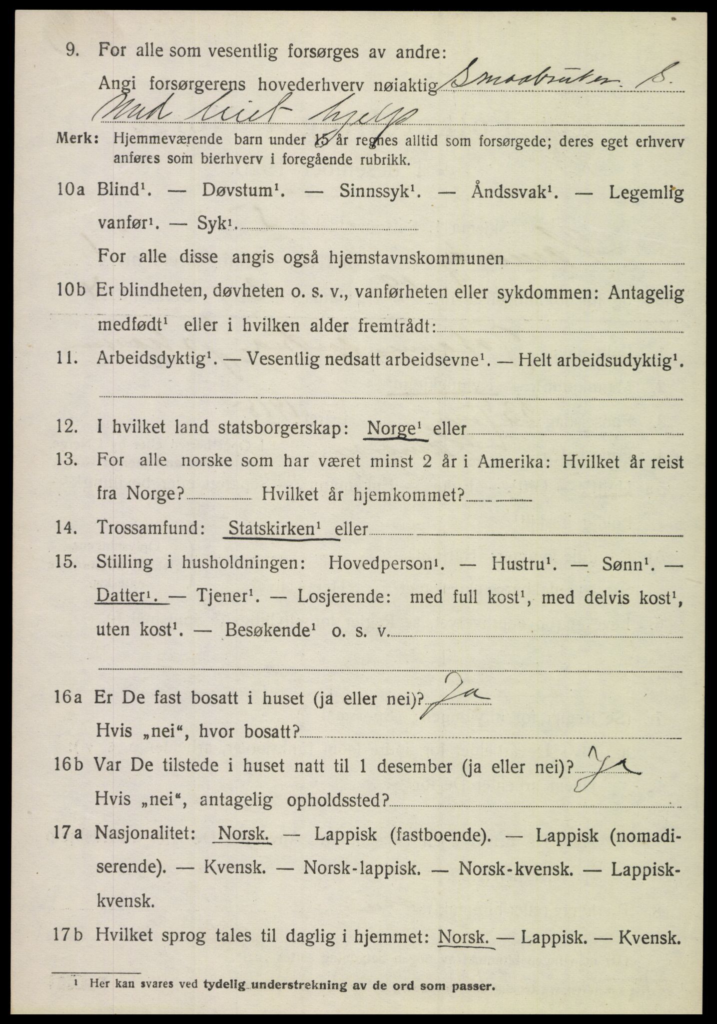 SAT, 1920 census for Hamarøy, 1920, p. 1423