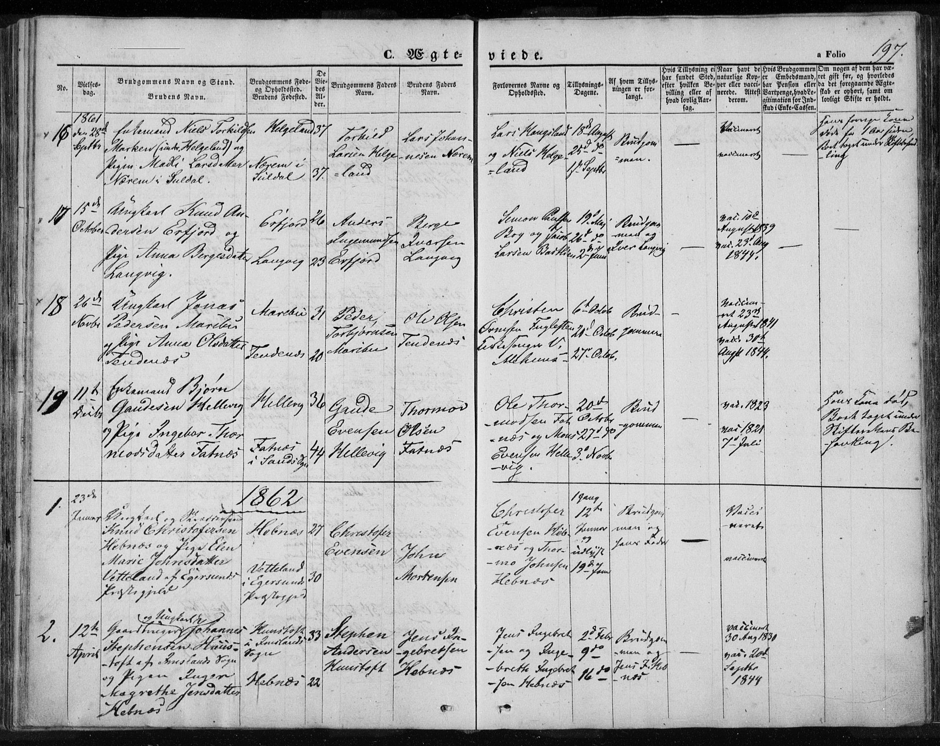 Jelsa sokneprestkontor, AV/SAST-A-101842/01/IV: Parish register (official) no. A 7, 1854-1866, p. 197