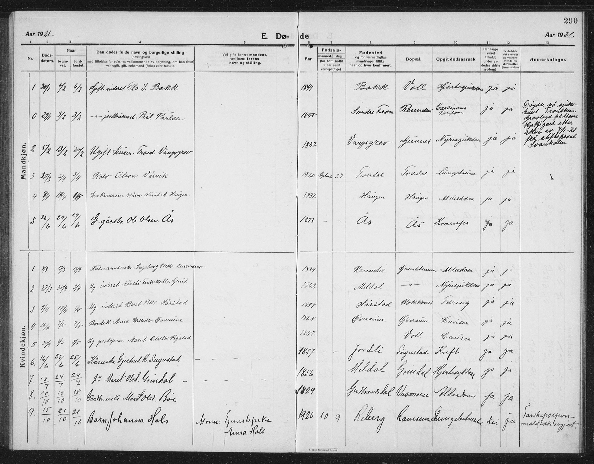 Ministerialprotokoller, klokkerbøker og fødselsregistre - Sør-Trøndelag, SAT/A-1456/674/L0877: Parish register (copy) no. 674C04, 1913-1940, p. 290