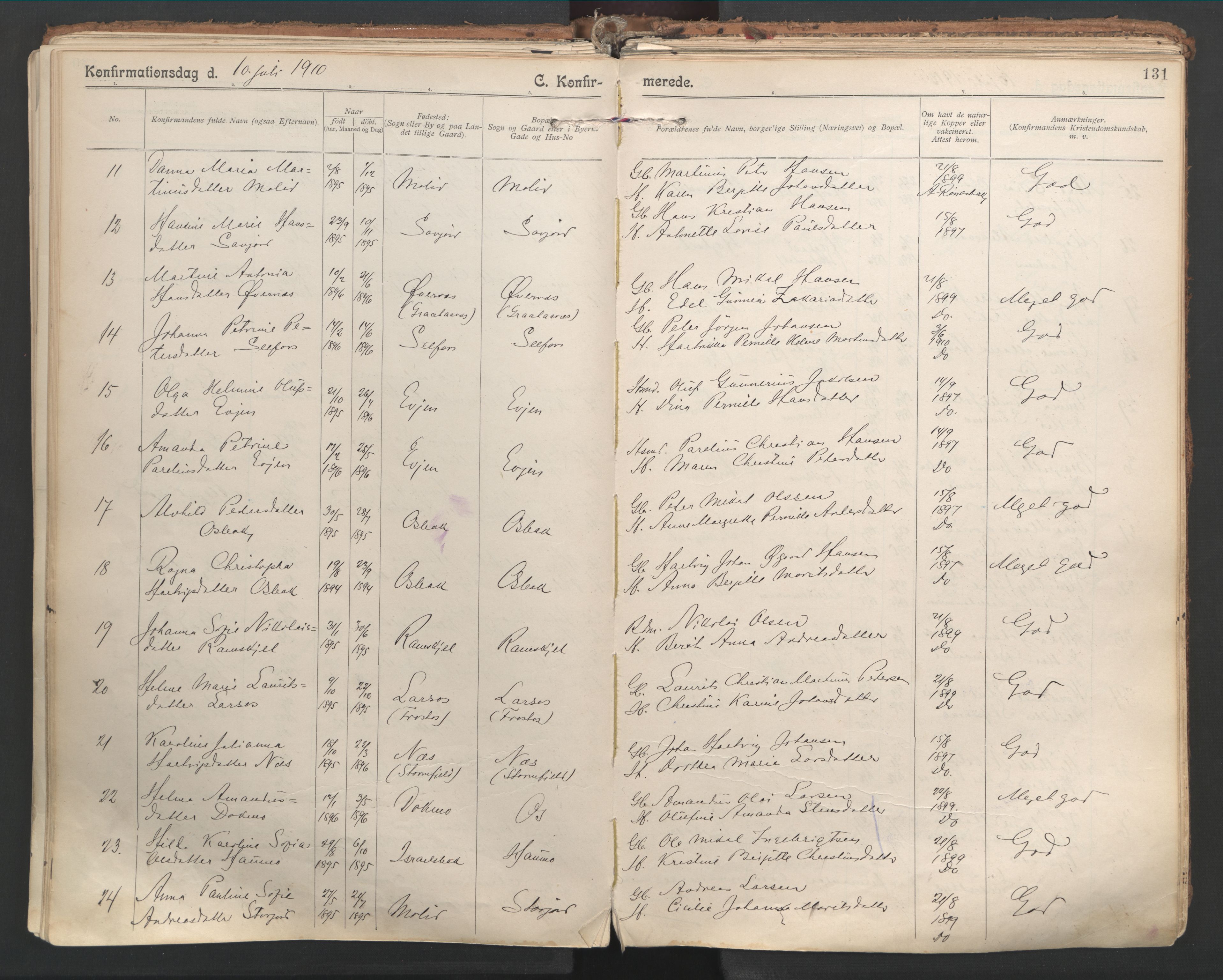 Ministerialprotokoller, klokkerbøker og fødselsregistre - Nordland, SAT/A-1459/846/L0647: Parish register (official) no. 846A05, 1902-1915, p. 131