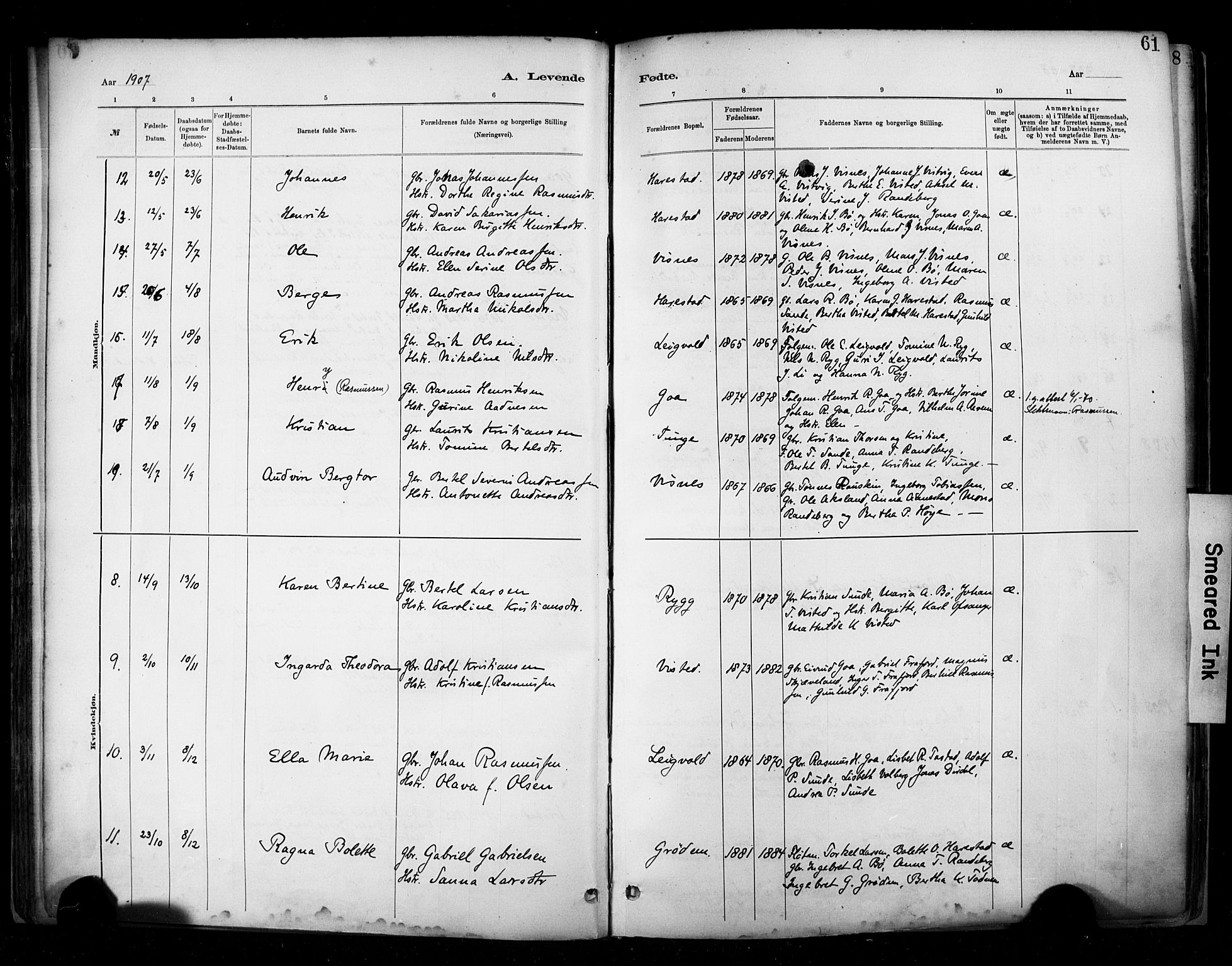 Hetland sokneprestkontor, SAST/A-101826/30/30BA/L0009: Parish register (official) no. A 9, 1882-1918, p. 61