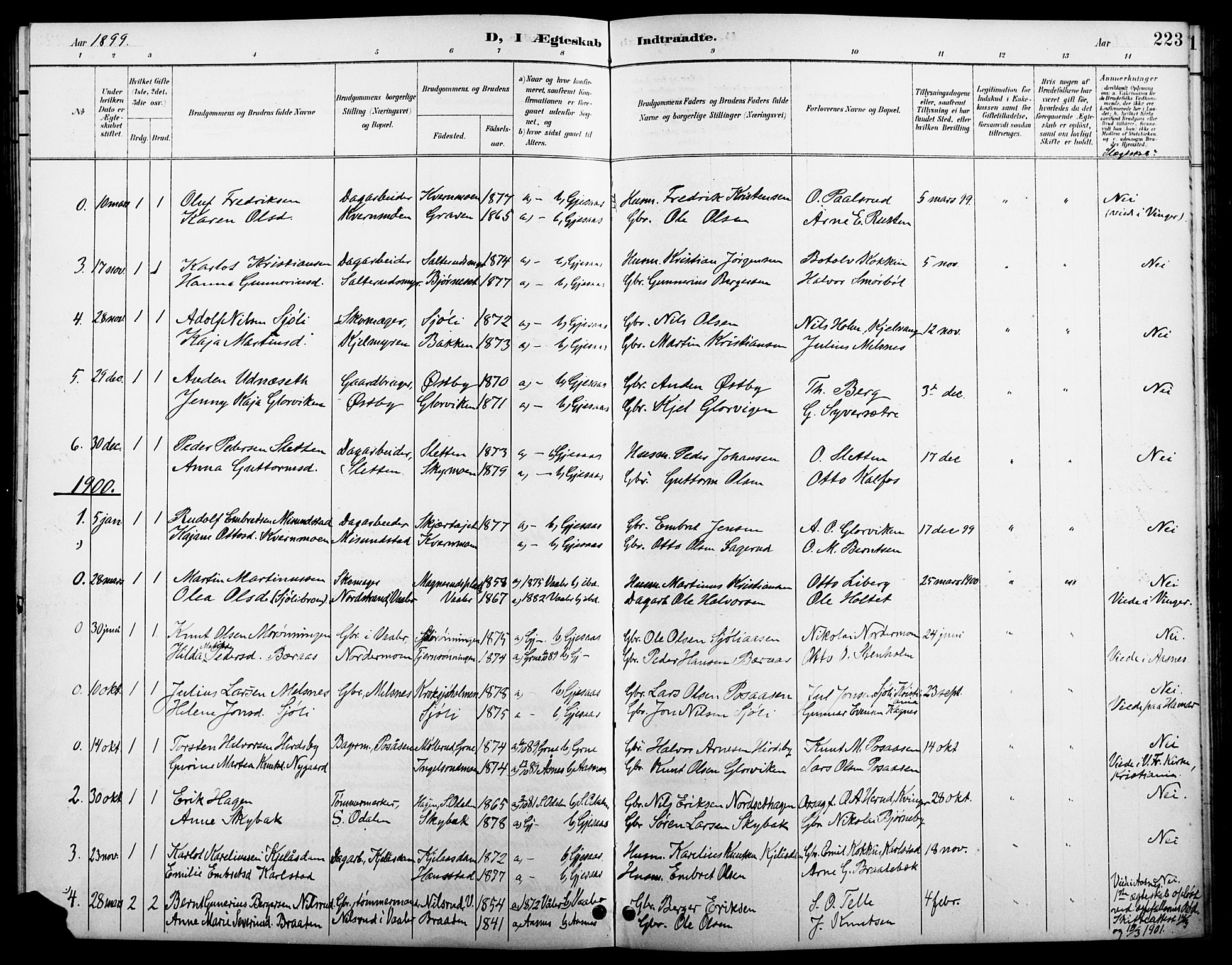 Åsnes prestekontor, AV/SAH-PREST-042/H/Ha/Hab/L0005: Parish register (copy) no. 5, 1895-1920, p. 223