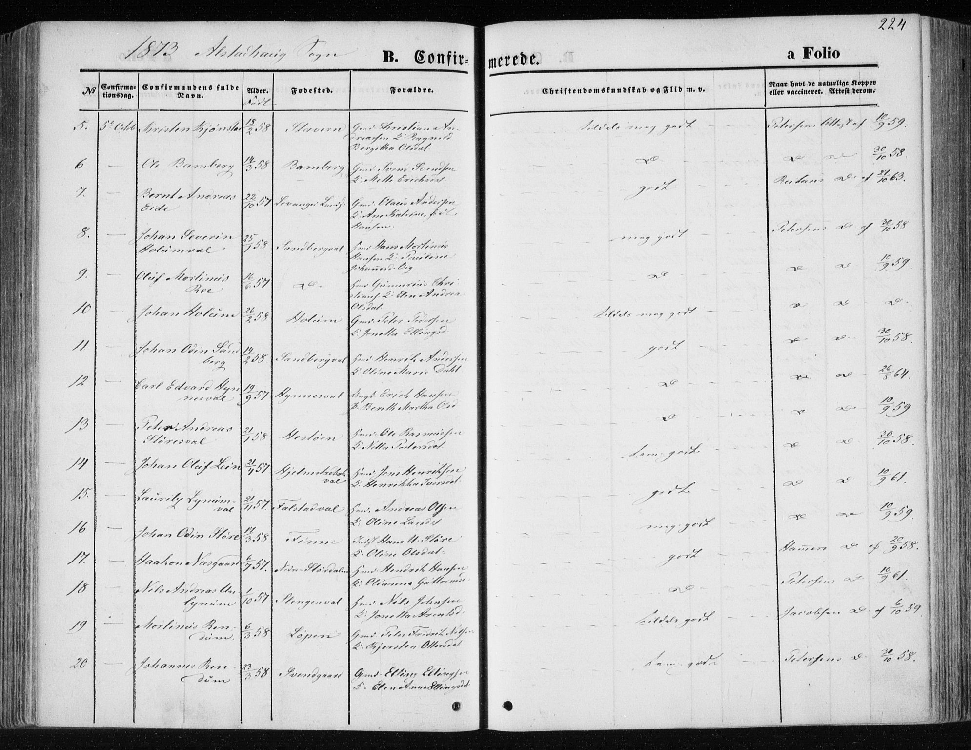 Ministerialprotokoller, klokkerbøker og fødselsregistre - Nord-Trøndelag, SAT/A-1458/717/L0157: Parish register (official) no. 717A08 /1, 1863-1877, p. 224