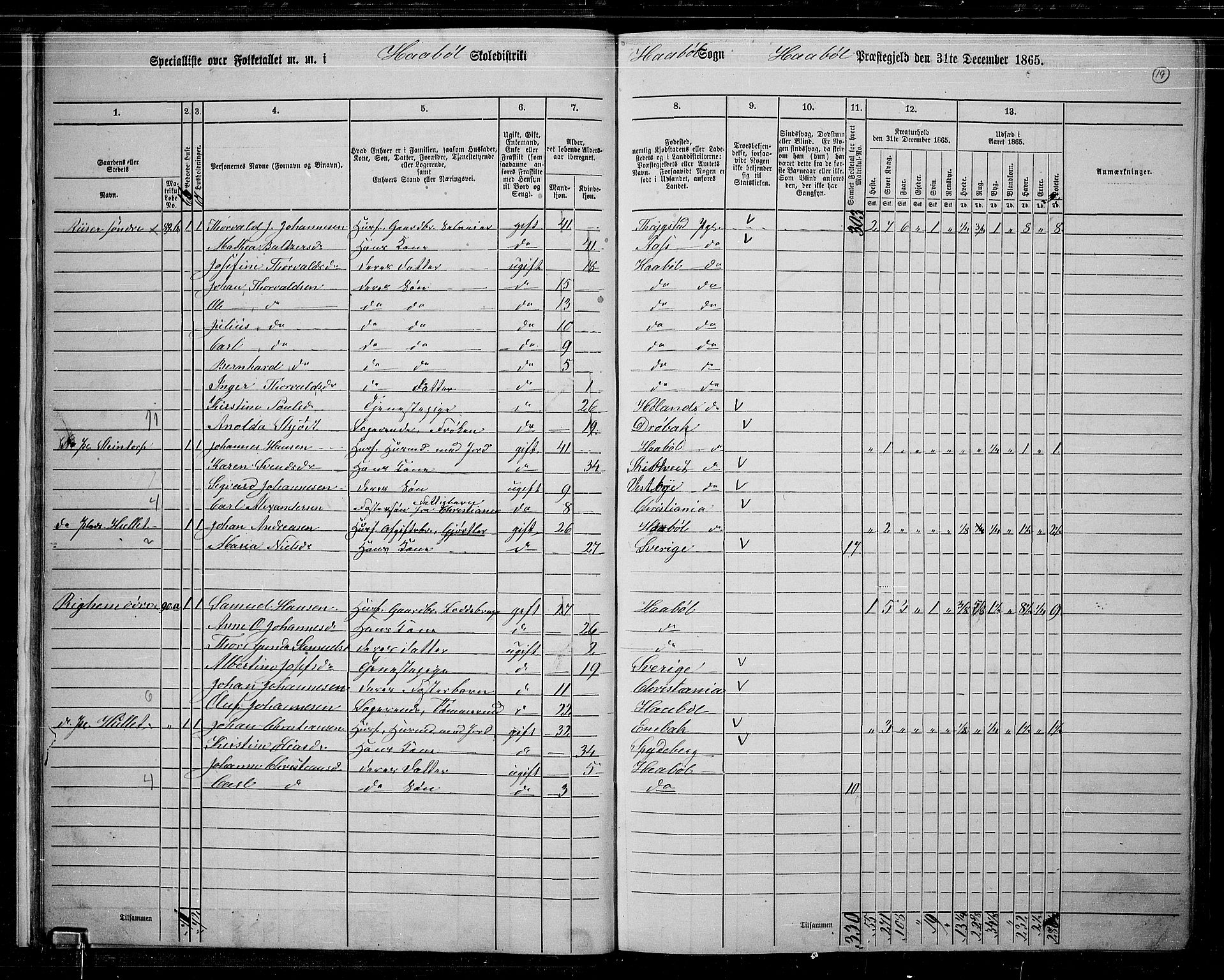 RA, 1865 census for Hobøl, 1865, p. 20