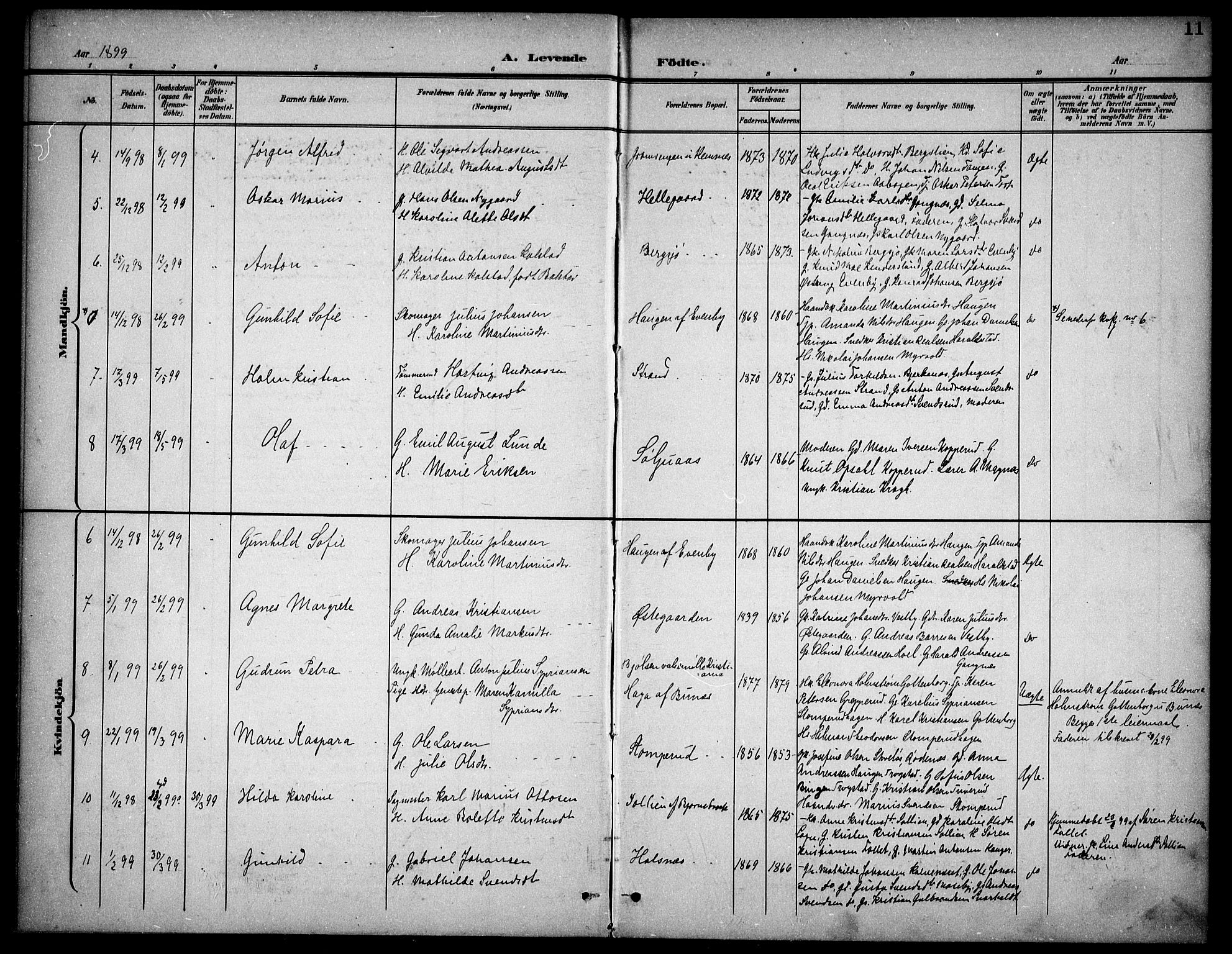 Høland prestekontor Kirkebøker, SAO/A-10346a/F/Fb/L0003: Parish register (official) no. II 3, 1897-1912, p. 11