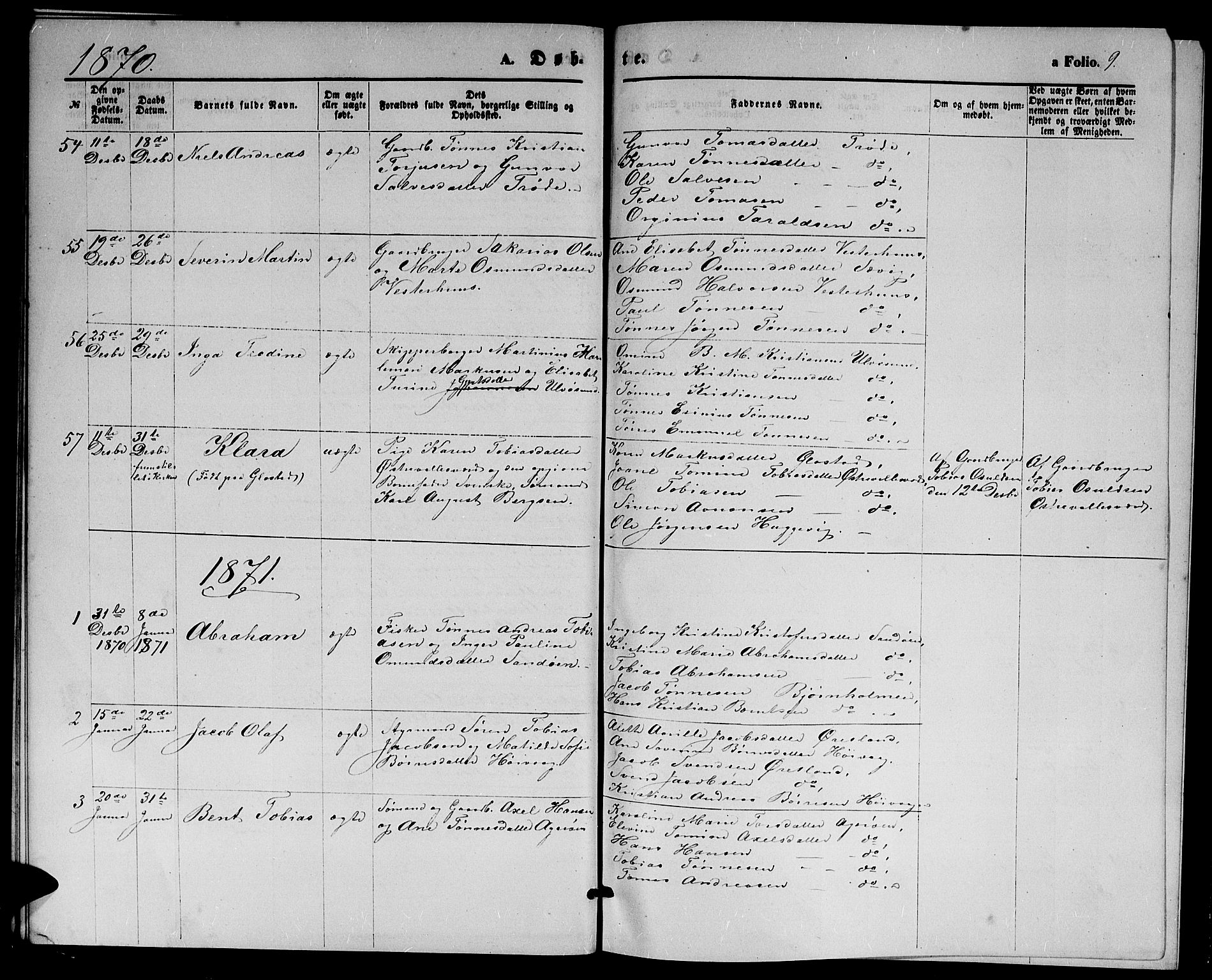 Høvåg sokneprestkontor, AV/SAK-1111-0025/F/Fb/L0003: Parish register (copy) no. B 3, 1870-1882, p. 9