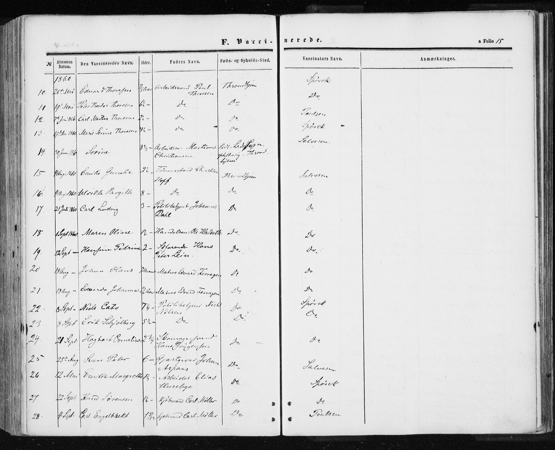 Ministerialprotokoller, klokkerbøker og fødselsregistre - Sør-Trøndelag, SAT/A-1456/601/L0053: Parish register (official) no. 601A21, 1857-1865, p. 15