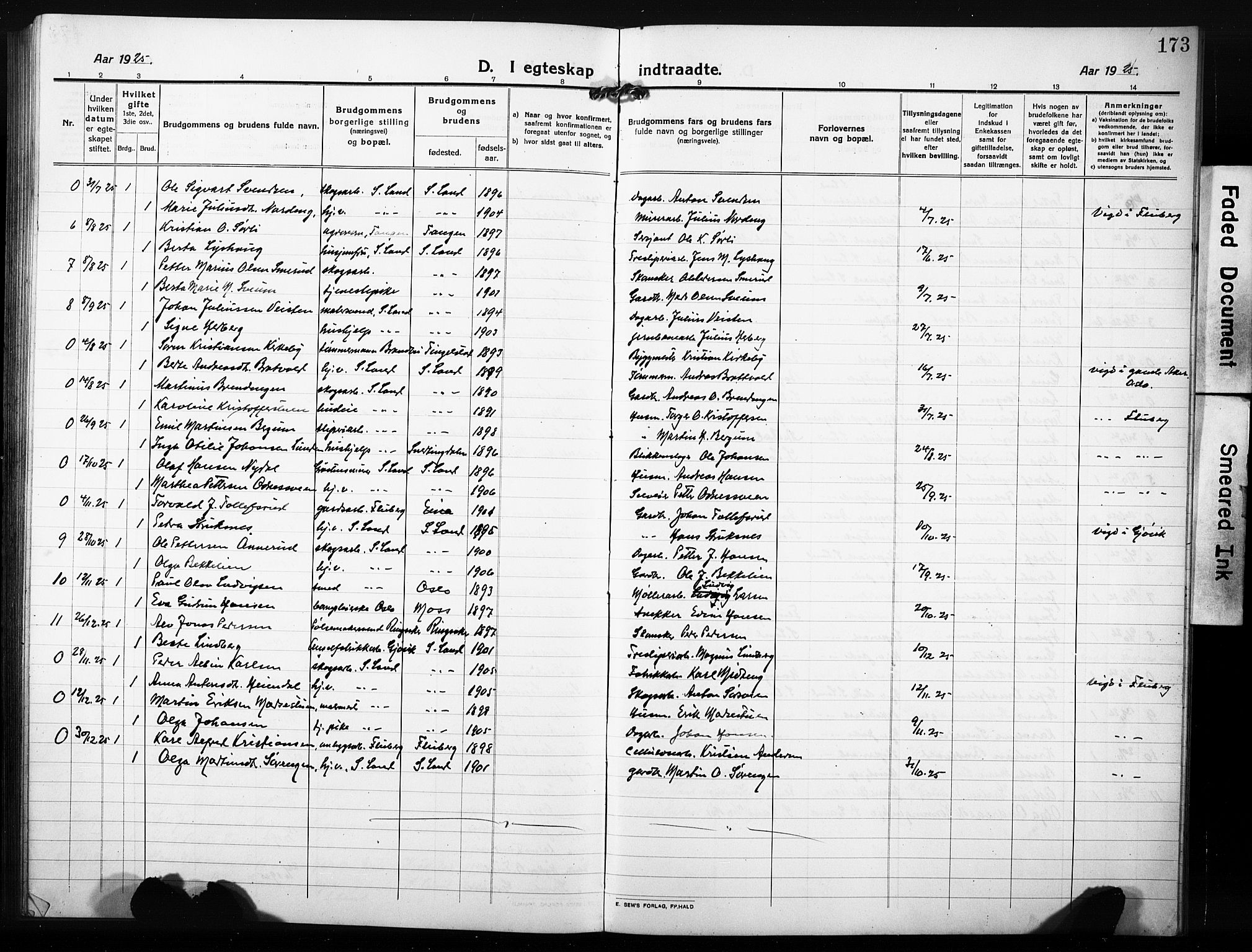 Søndre Land prestekontor, AV/SAH-PREST-122/L/L0007: Parish register (copy) no. 7, 1915-1932, p. 173