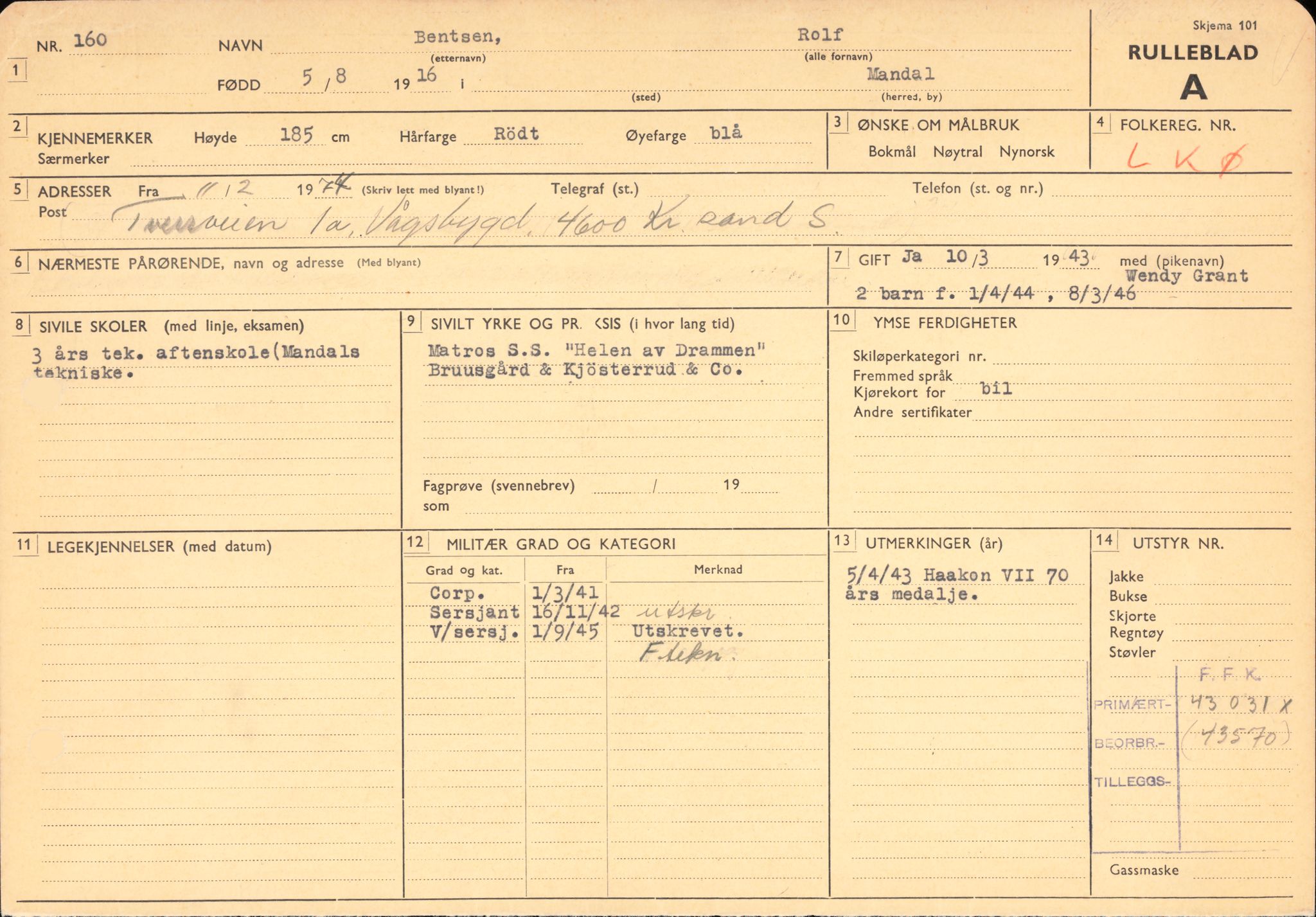 Forsvaret, Rygge hovedflystasjon, AV/RA-RAFA-2298/P/Pd/L0039: Andersen, Gunnar Bjarne - Coward, Christian - f. 1916, 1916, p. 319