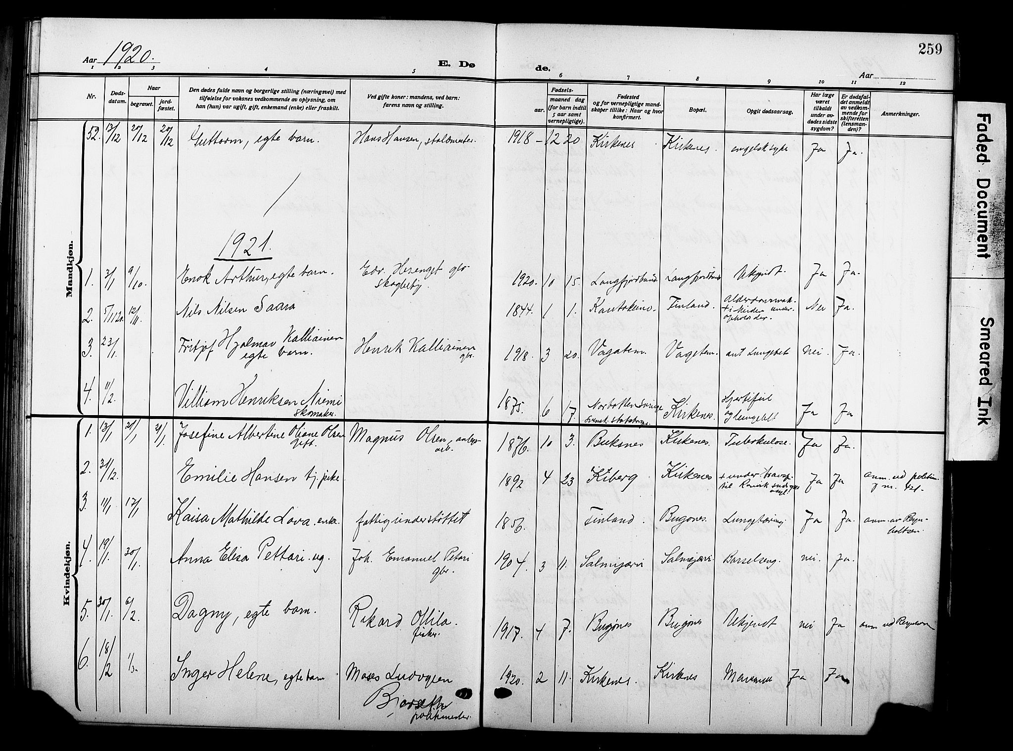 Sør-Varanger sokneprestkontor, SATØ/S-1331/H/Hb/L0005klokker: Parish register (copy) no. 5, 1919-1927, p. 259
