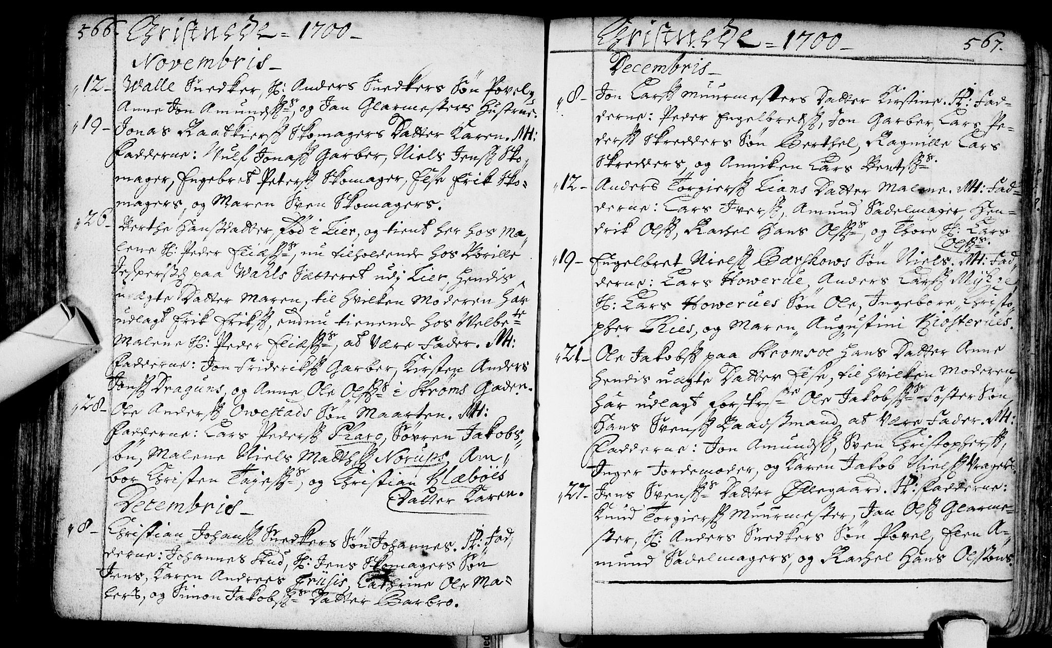 Bragernes kirkebøker, AV/SAKO-A-6/F/Fa/L0002: Parish register (official) no. I 2, 1680-1705, p. 566-567