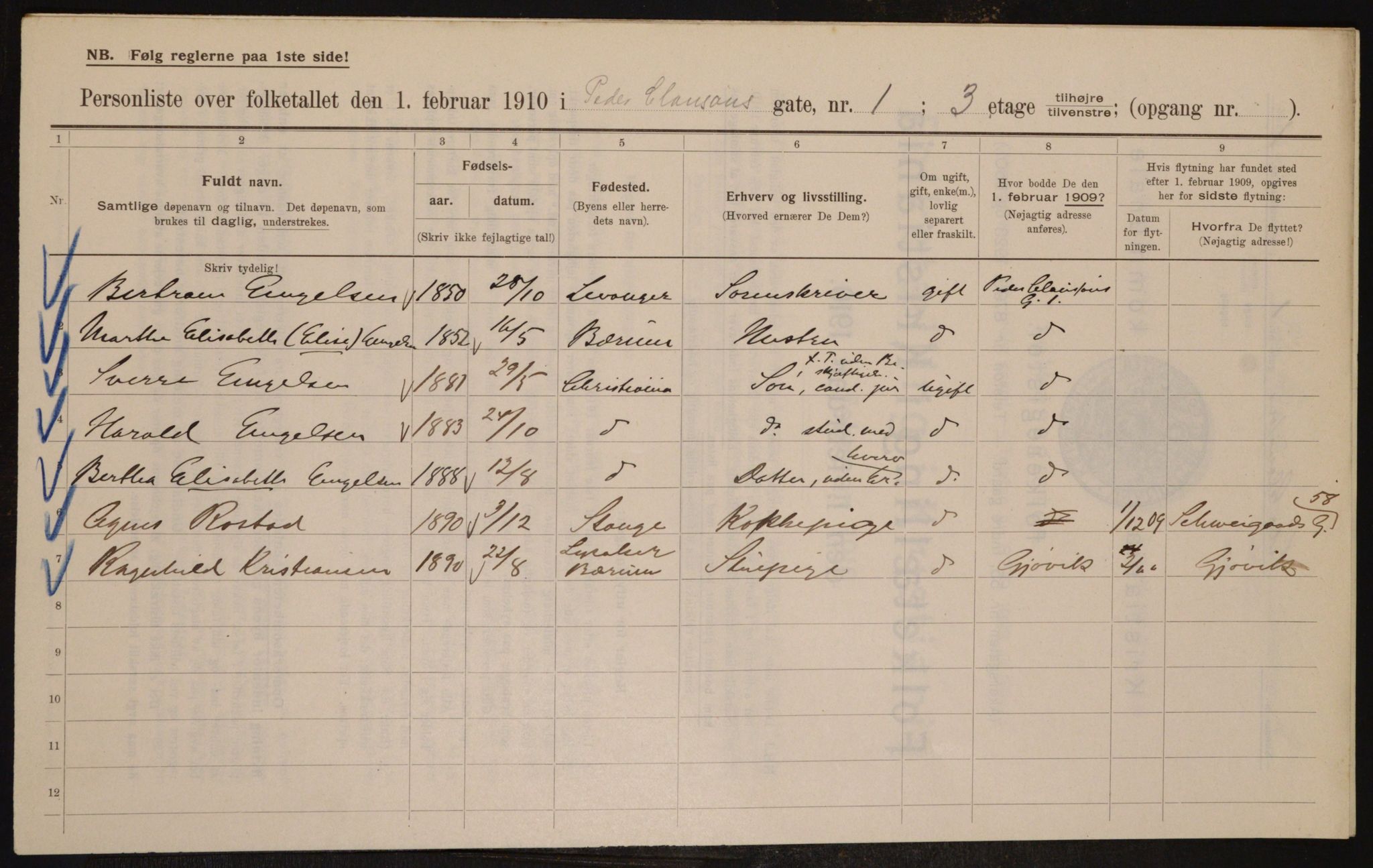 OBA, Municipal Census 1910 for Kristiania, 1910, p. 75657