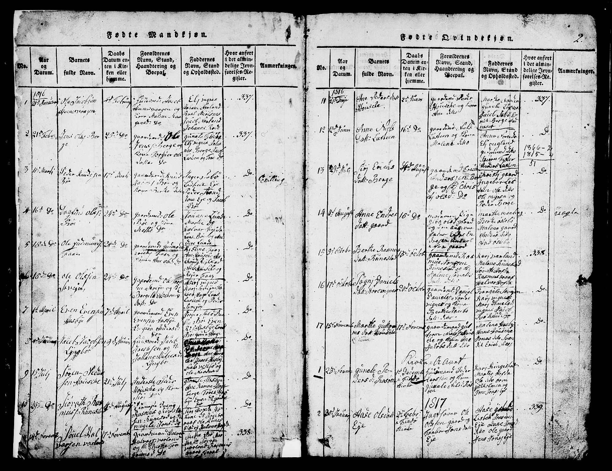Finnøy sokneprestkontor, SAST/A-101825/H/Ha/Hab/L0001: Parish register (copy) no. B 1, 1816-1856, p. 2
