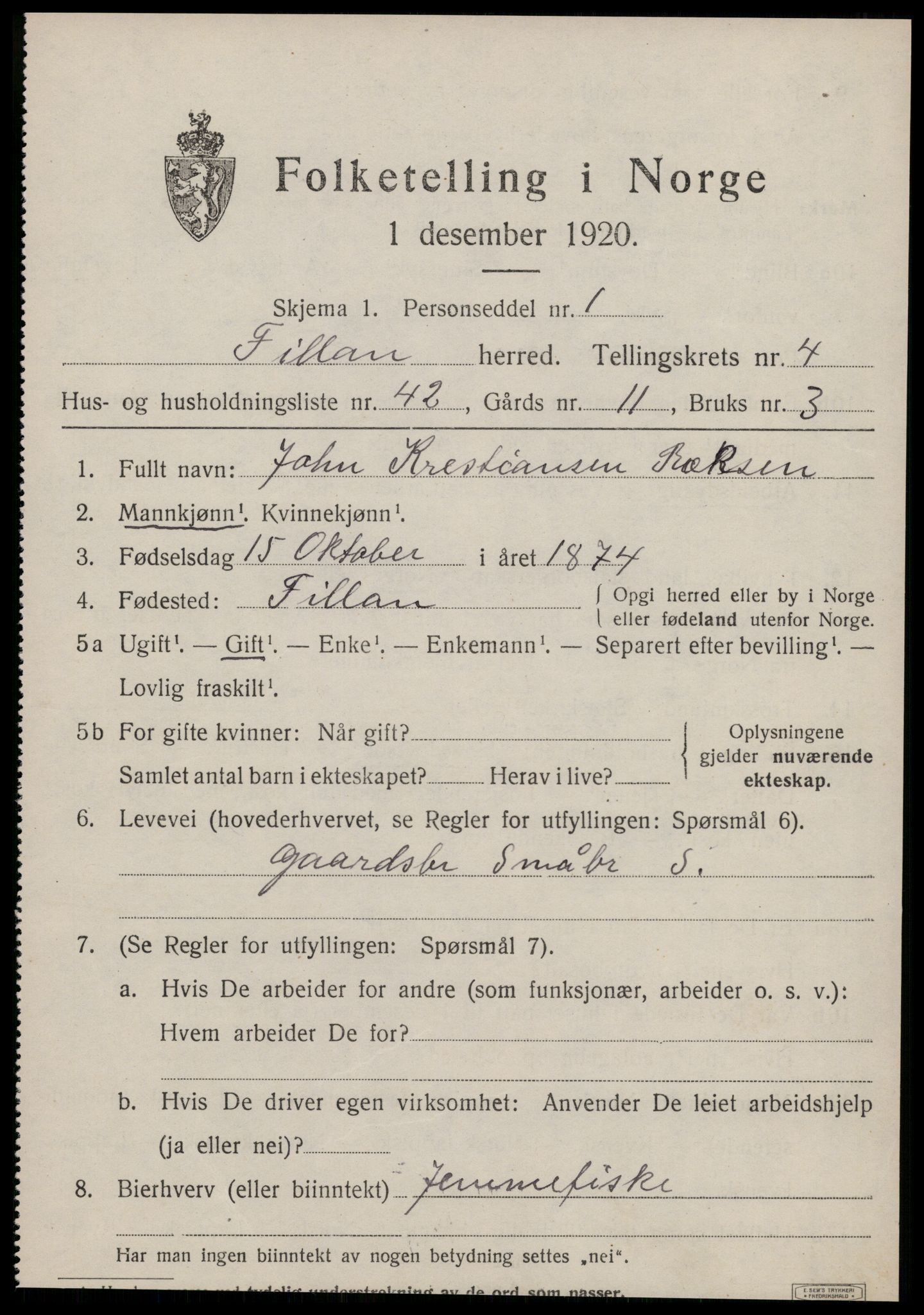 SAT, 1920 census for Fillan, 1920, p. 2296