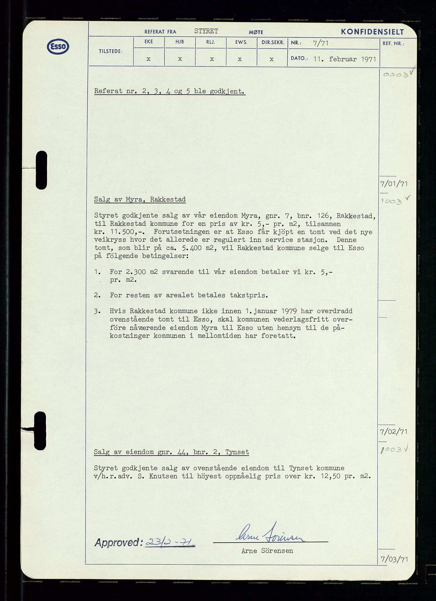 Pa 0982 - Esso Norge A/S, AV/SAST-A-100448/A/Aa/L0003/0002: Den administrerende direksjon Board minutes (styrereferater) og Bedriftforsamlingsprotokoll / Den administrerende direksjon Board minutes (styrereferater), 1970-1974, p. 160