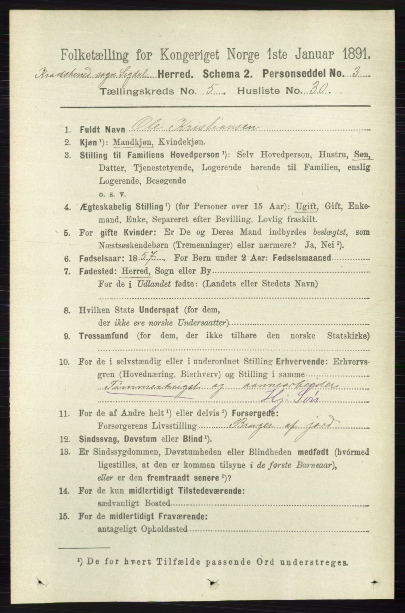 RA, 1891 census for 0621 Sigdal, 1891, p. 6474