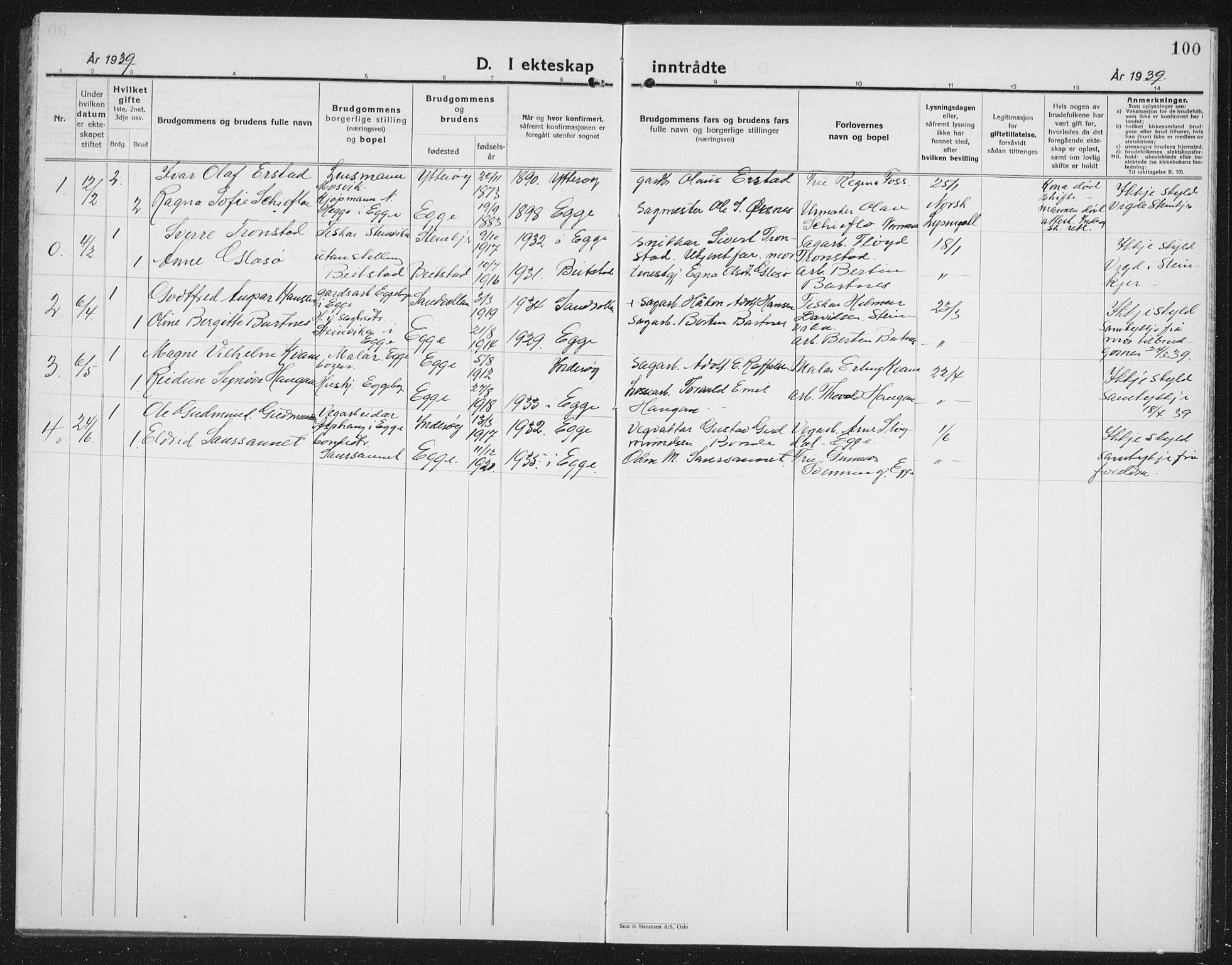Ministerialprotokoller, klokkerbøker og fødselsregistre - Nord-Trøndelag, AV/SAT-A-1458/740/L0383: Parish register (copy) no. 740C04, 1927-1939, p. 100