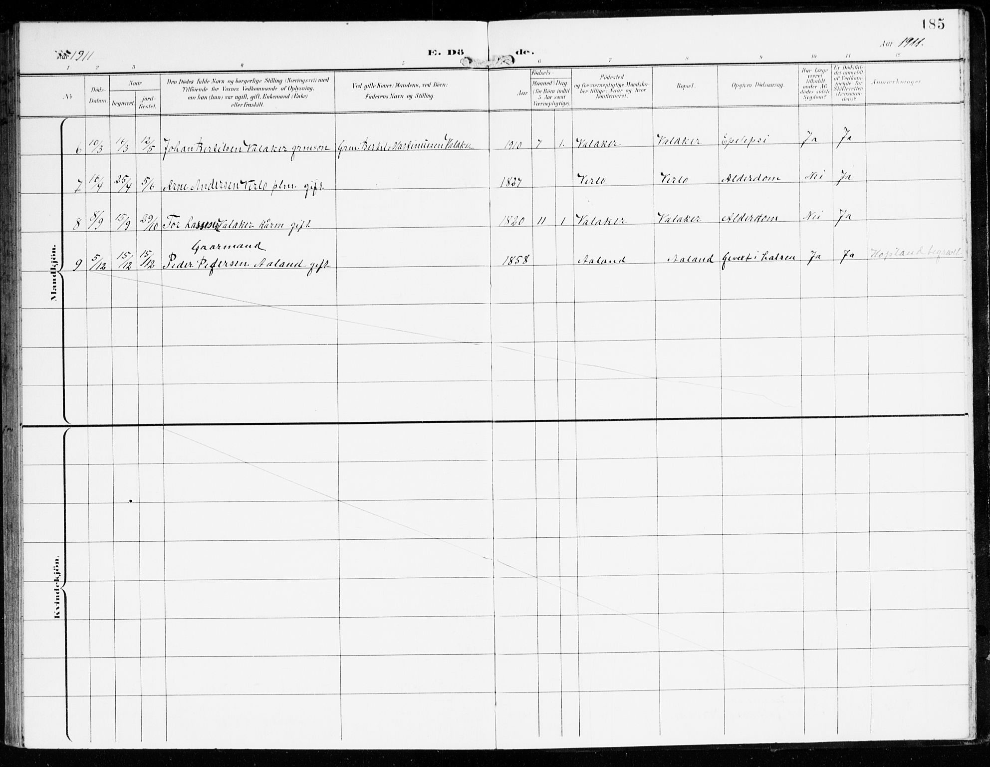 Innvik sokneprestembete, AV/SAB-A-80501: Parish register (official) no. D 2, 1900-1921, p. 185