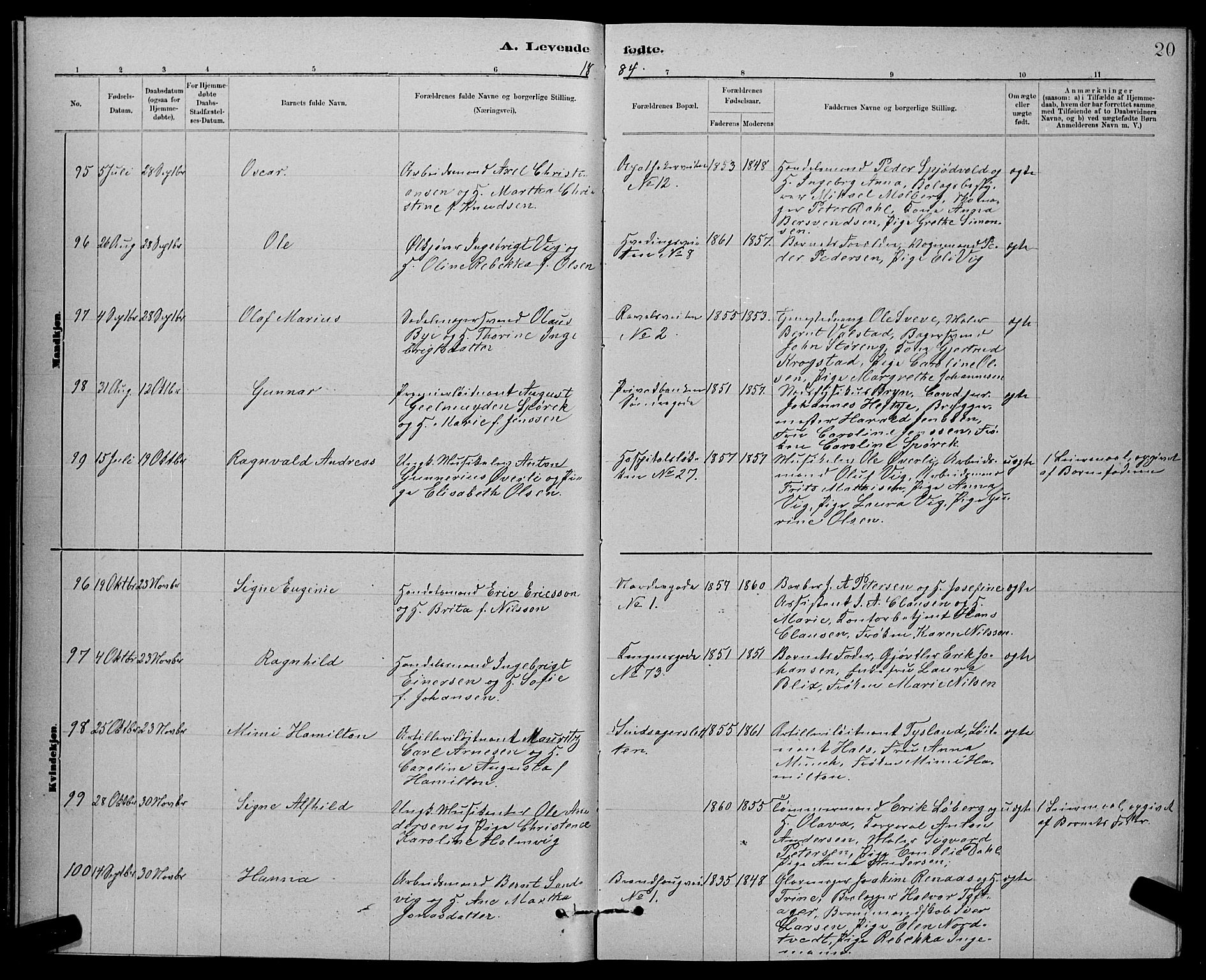 Ministerialprotokoller, klokkerbøker og fødselsregistre - Sør-Trøndelag, AV/SAT-A-1456/601/L0092: Parish register (copy) no. 601C10, 1884-1897, p. 20