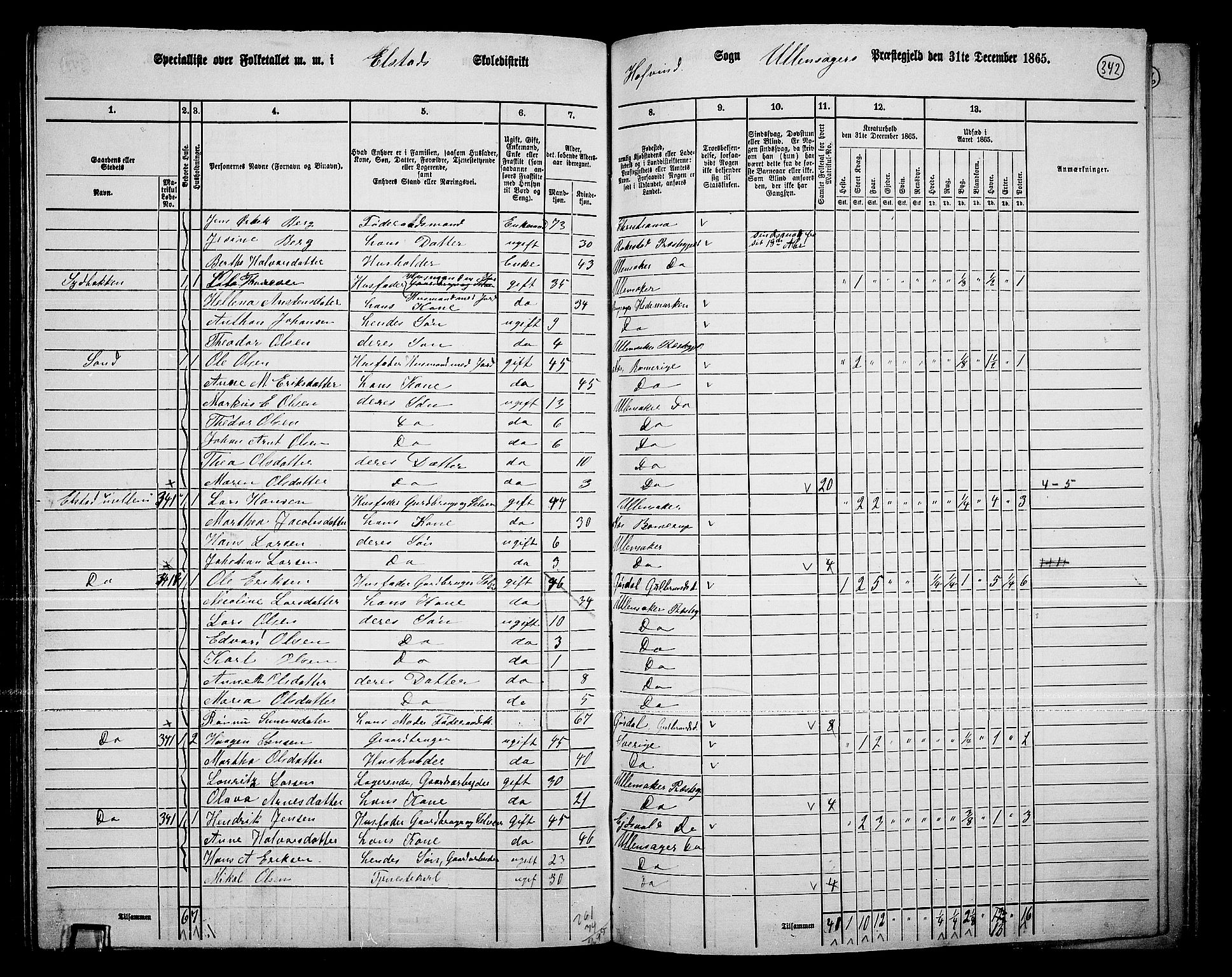 RA, 1865 census for Ullensaker, 1865, p. 294