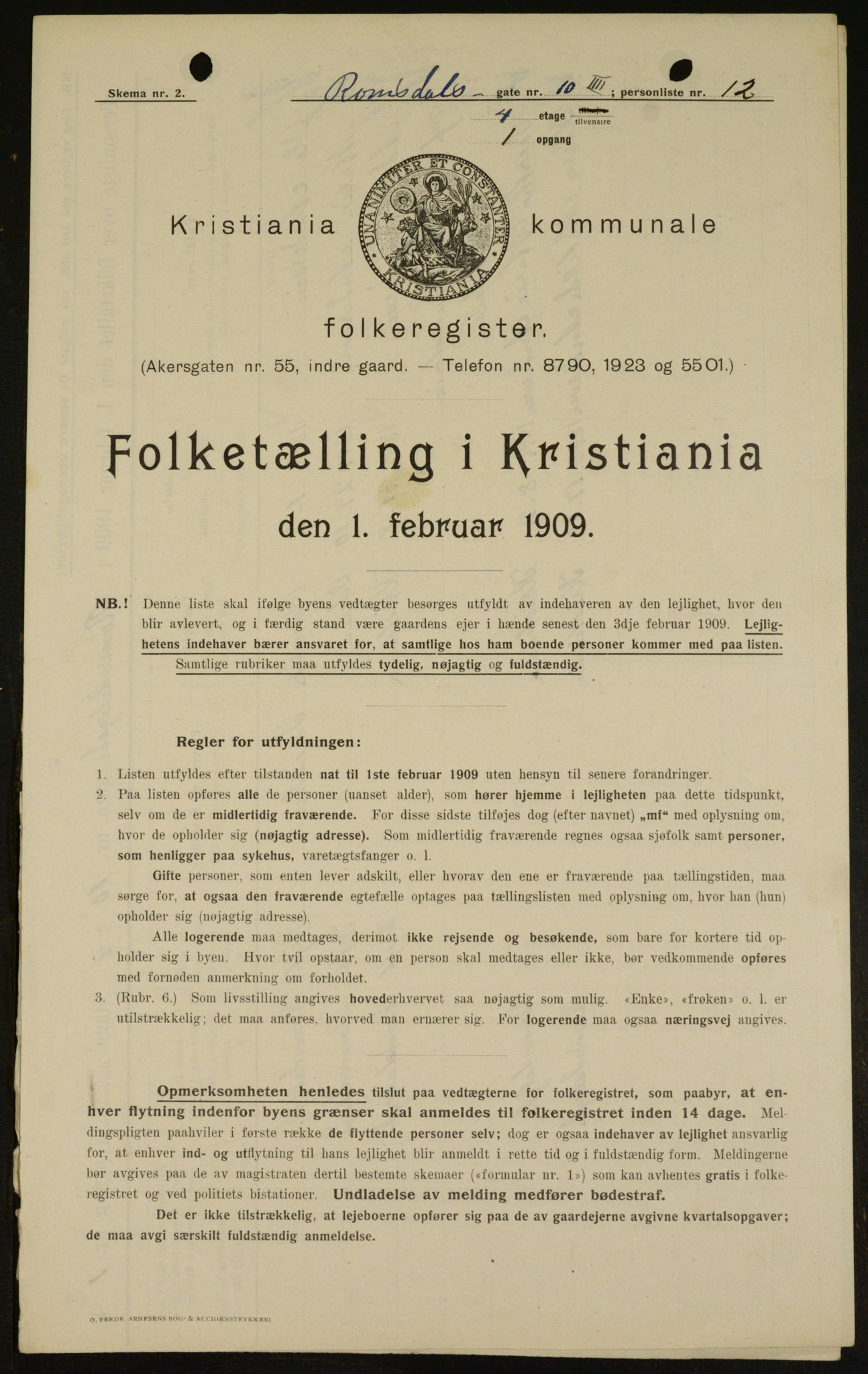 OBA, Municipal Census 1909 for Kristiania, 1909, p. 75585