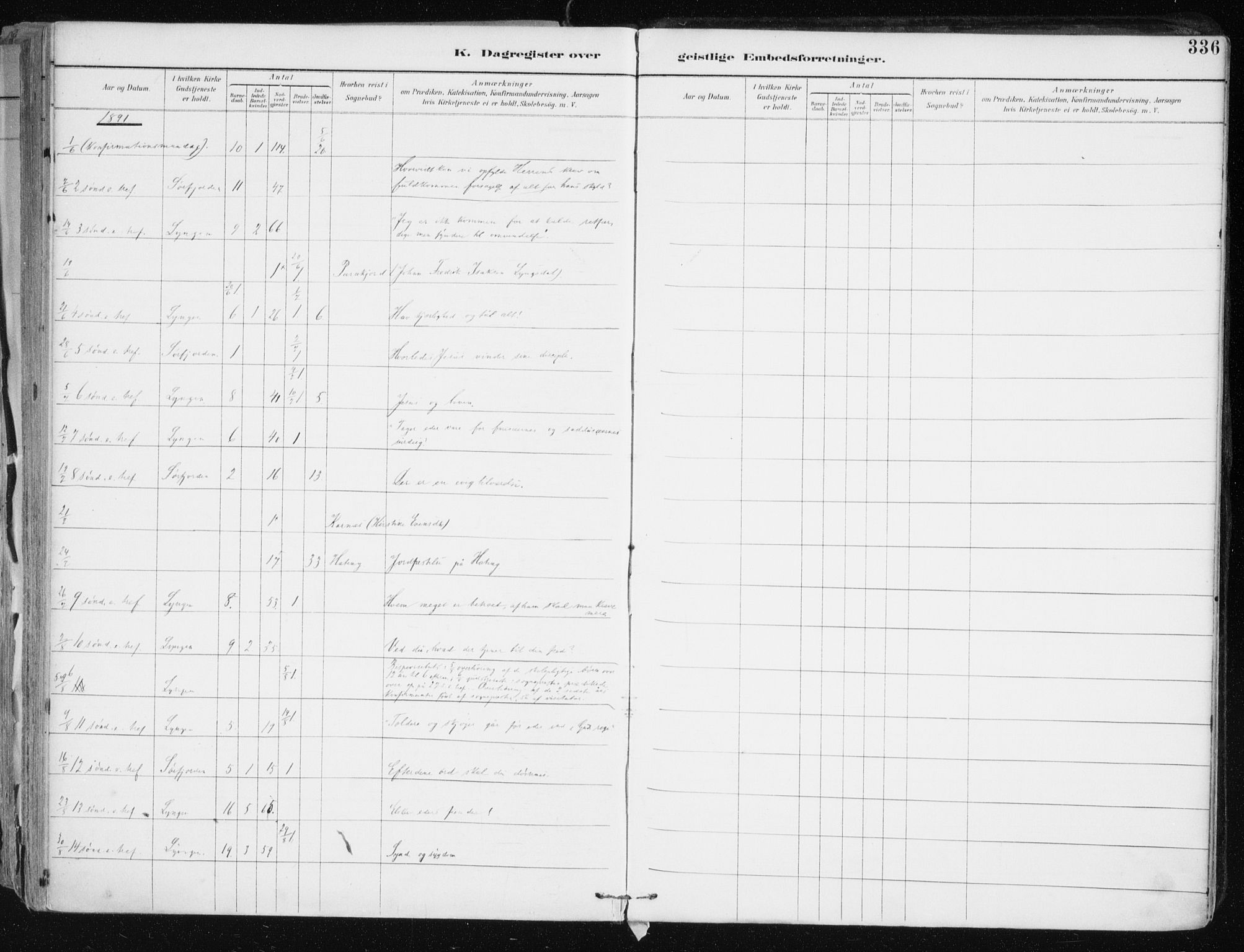 Lyngen sokneprestembete, SATØ/S-1289/H/He/Hea/L0008kirke: Parish register (official) no. 8, 1891-1902, p. 336