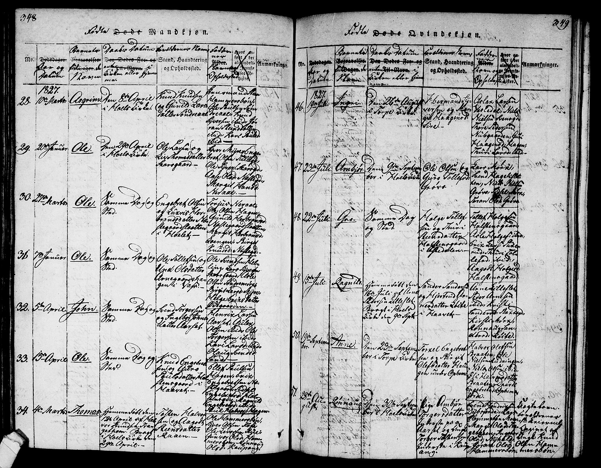 Ål kirkebøker, SAKO/A-249/G/Ga/L0001: Parish register (copy) no. 1, 1815-1829, p. 348-349