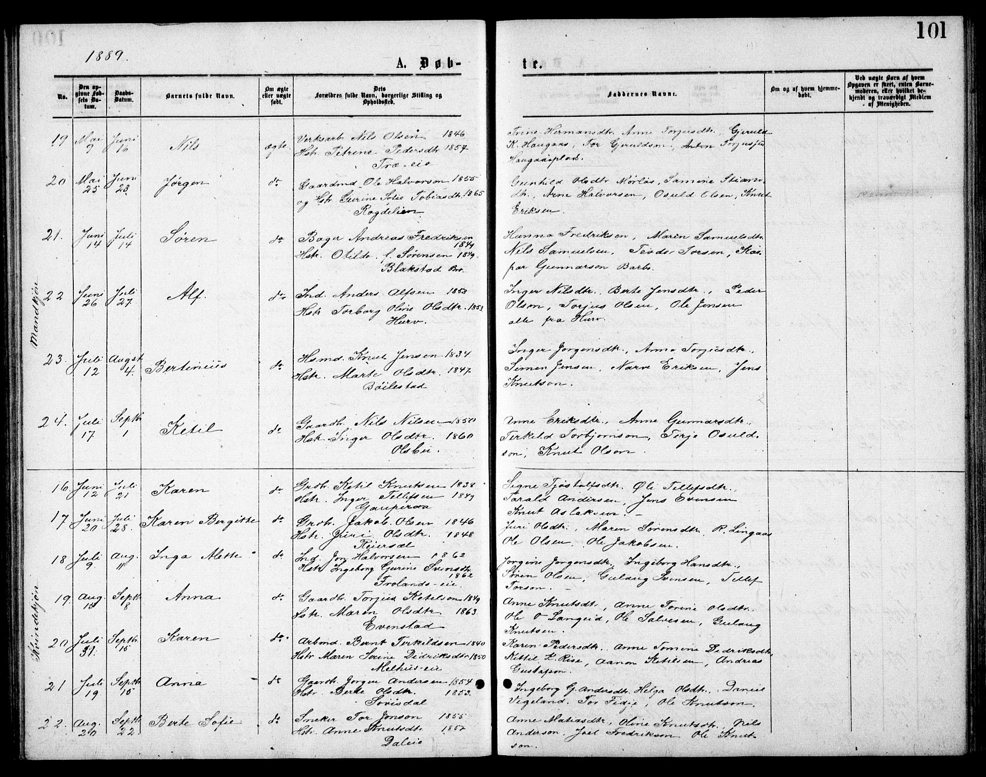 Froland sokneprestkontor, AV/SAK-1111-0013/F/Fb/L0009: Parish register (copy) no. B 9, 1875-1893, p. 101