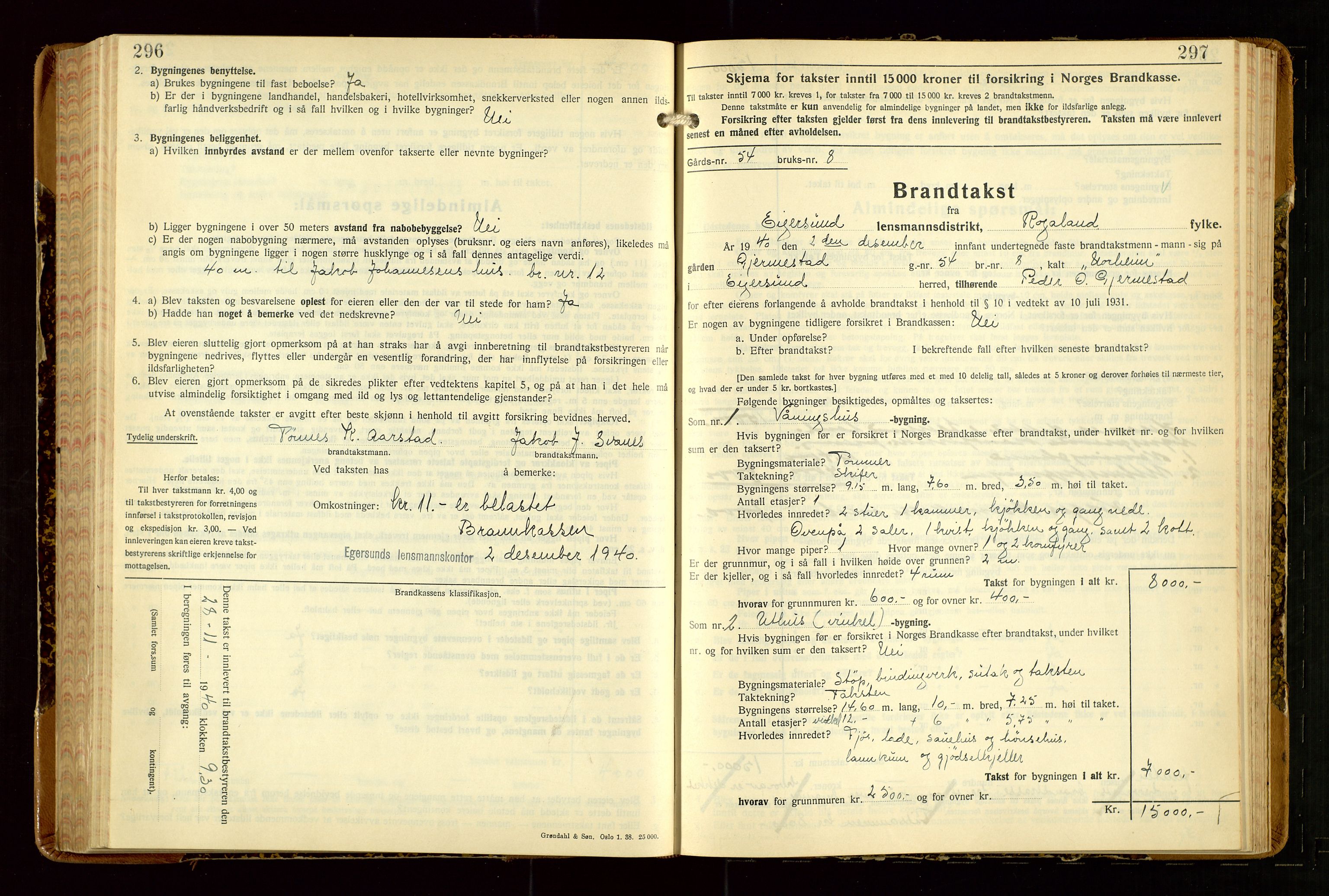 Eigersund lensmannskontor, AV/SAST-A-100171/Gob/L0007: "Brandtakstprotokoll", 1938-1955, p. 296-297