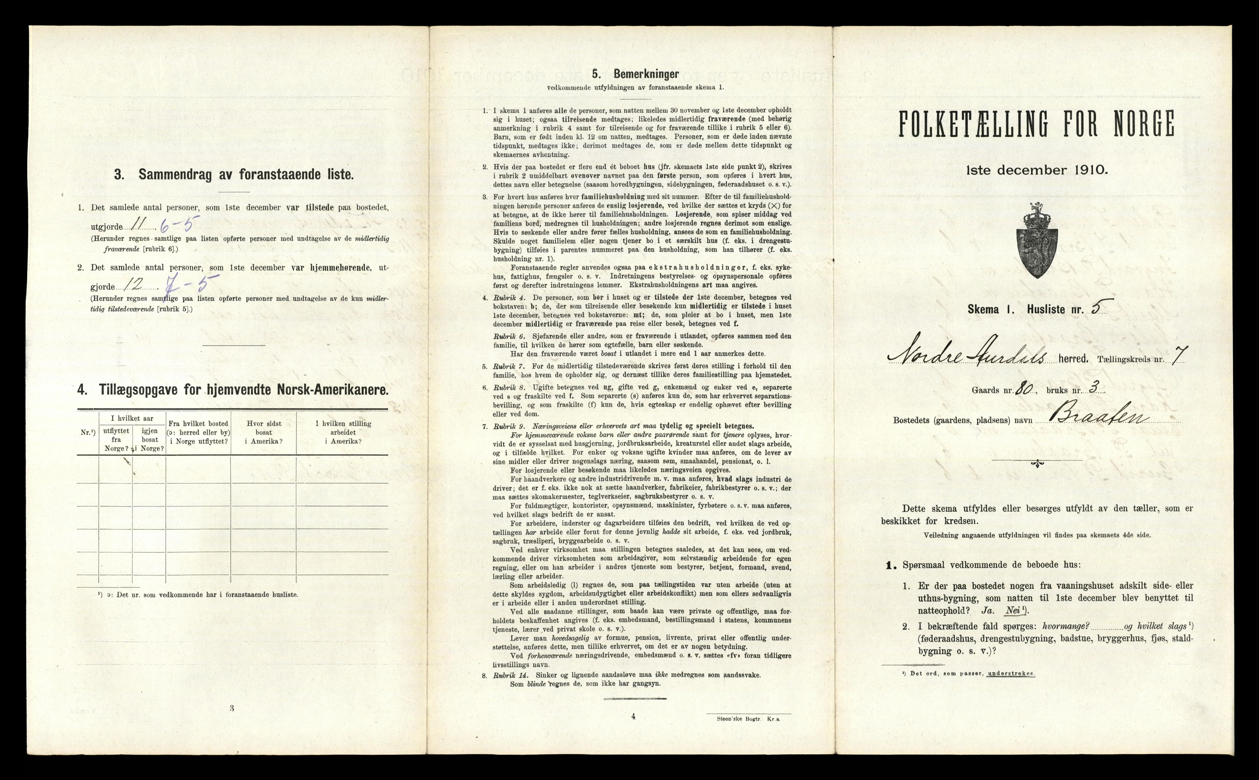 RA, 1910 census for Nord-Aurdal, 1910, p. 957