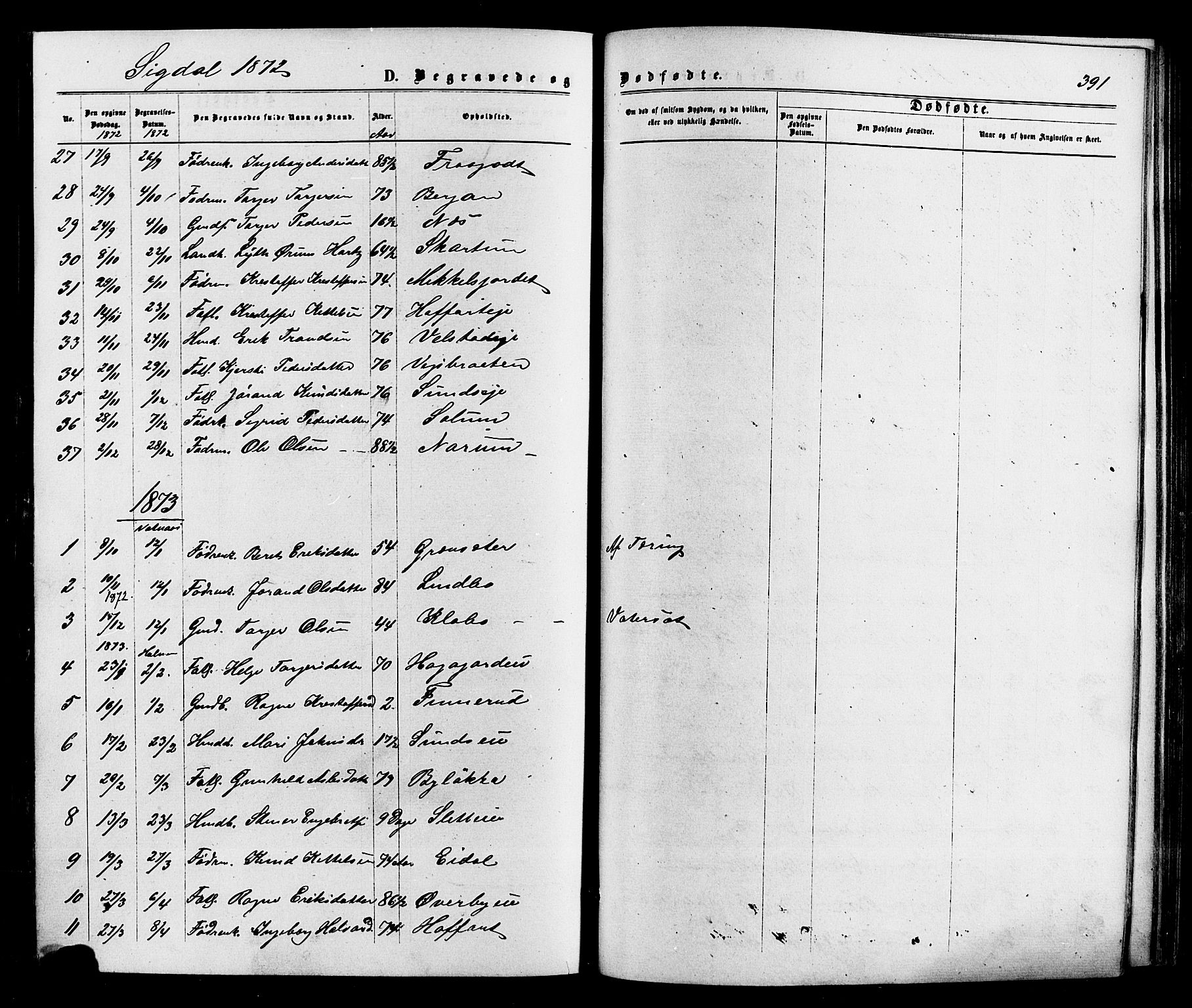Sigdal kirkebøker, SAKO/A-245/F/Fa/L0010: Parish register (official) no. I 10 /1, 1872-1878, p. 391