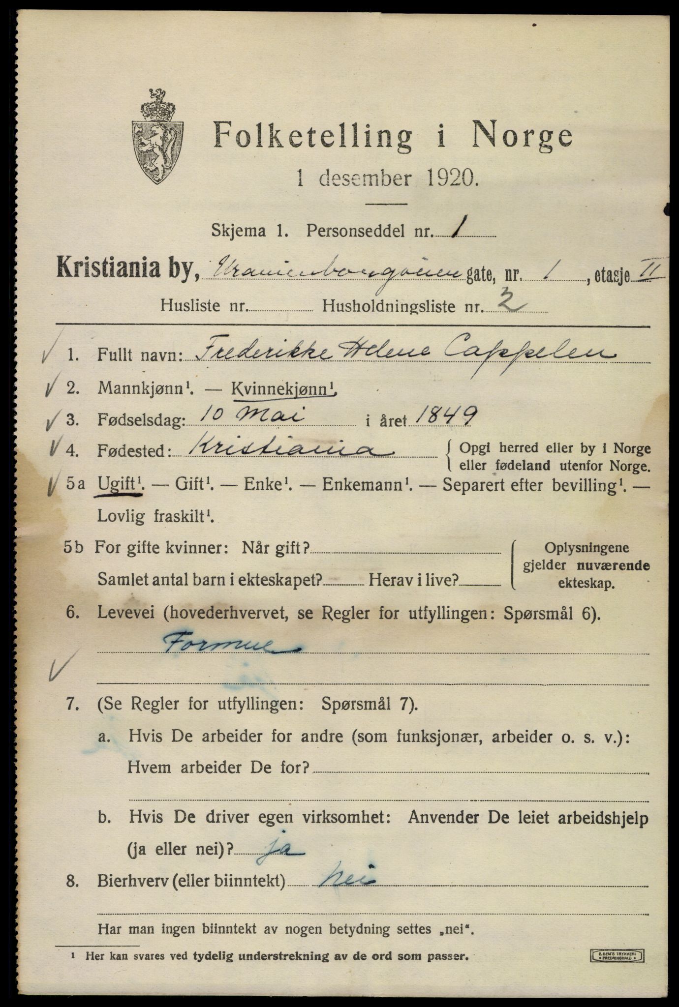 SAO, 1920 census for Kristiania, 1920, p. 619363