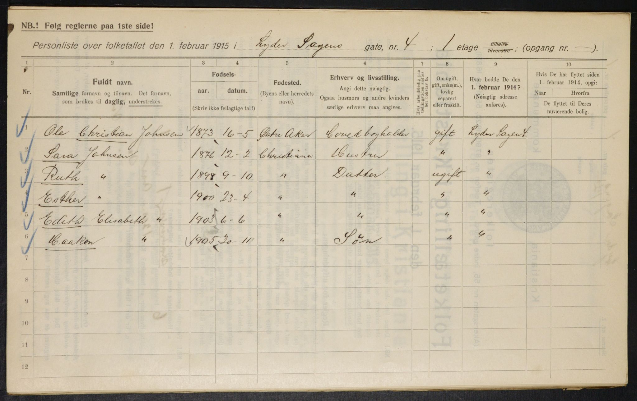 OBA, Municipal Census 1915 for Kristiania, 1915, p. 57837