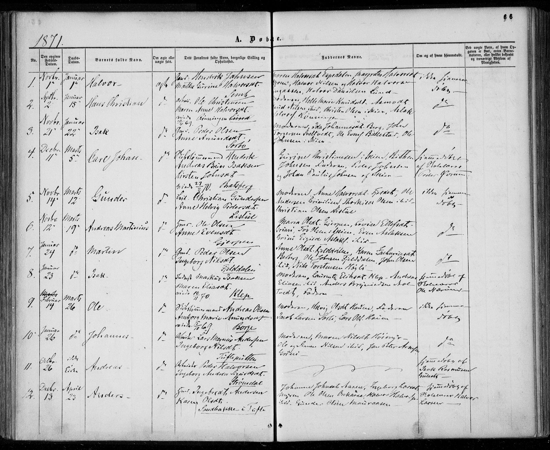 Gjerpen kirkebøker, SAKO/A-265/F/Fa/L0008a: Parish register (official) no. I 8A, 1857-1871, p. 66