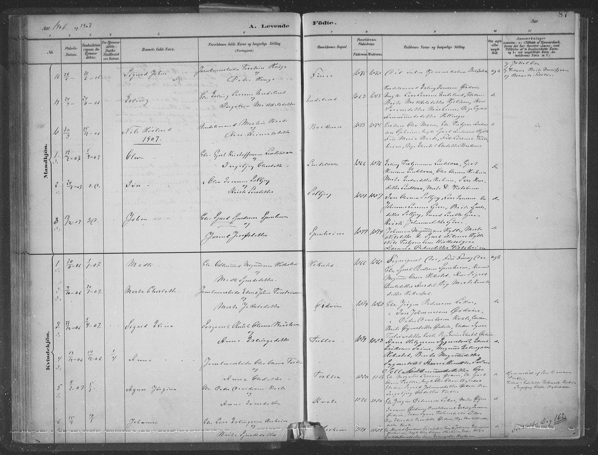 Ulvik sokneprestembete, SAB/A-78801/H/Hab: Parish register (copy) no. A 3, 1883-1908, p. 87