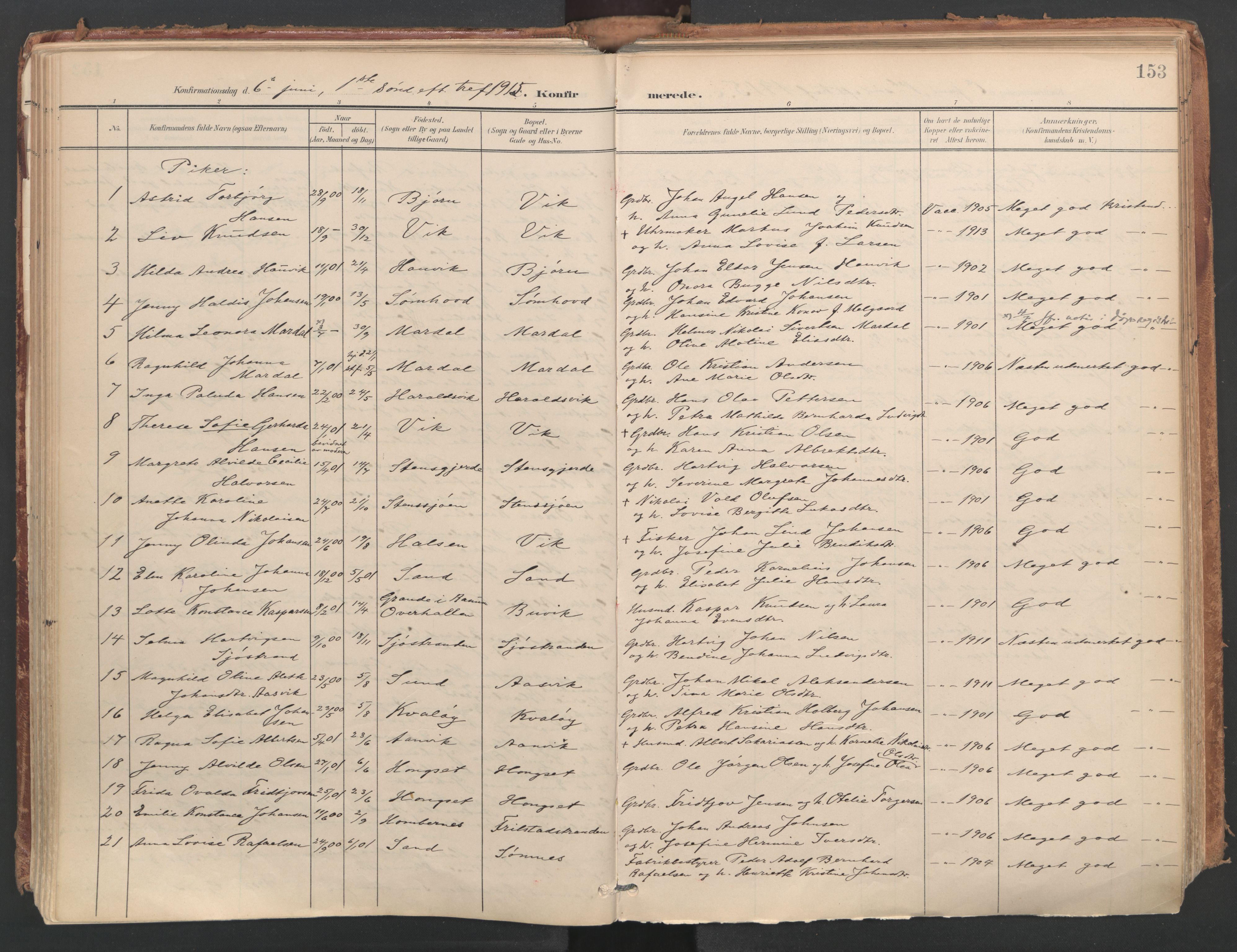 Ministerialprotokoller, klokkerbøker og fødselsregistre - Nordland, AV/SAT-A-1459/812/L0180: Parish register (official) no. 812A09, 1901-1915, p. 153