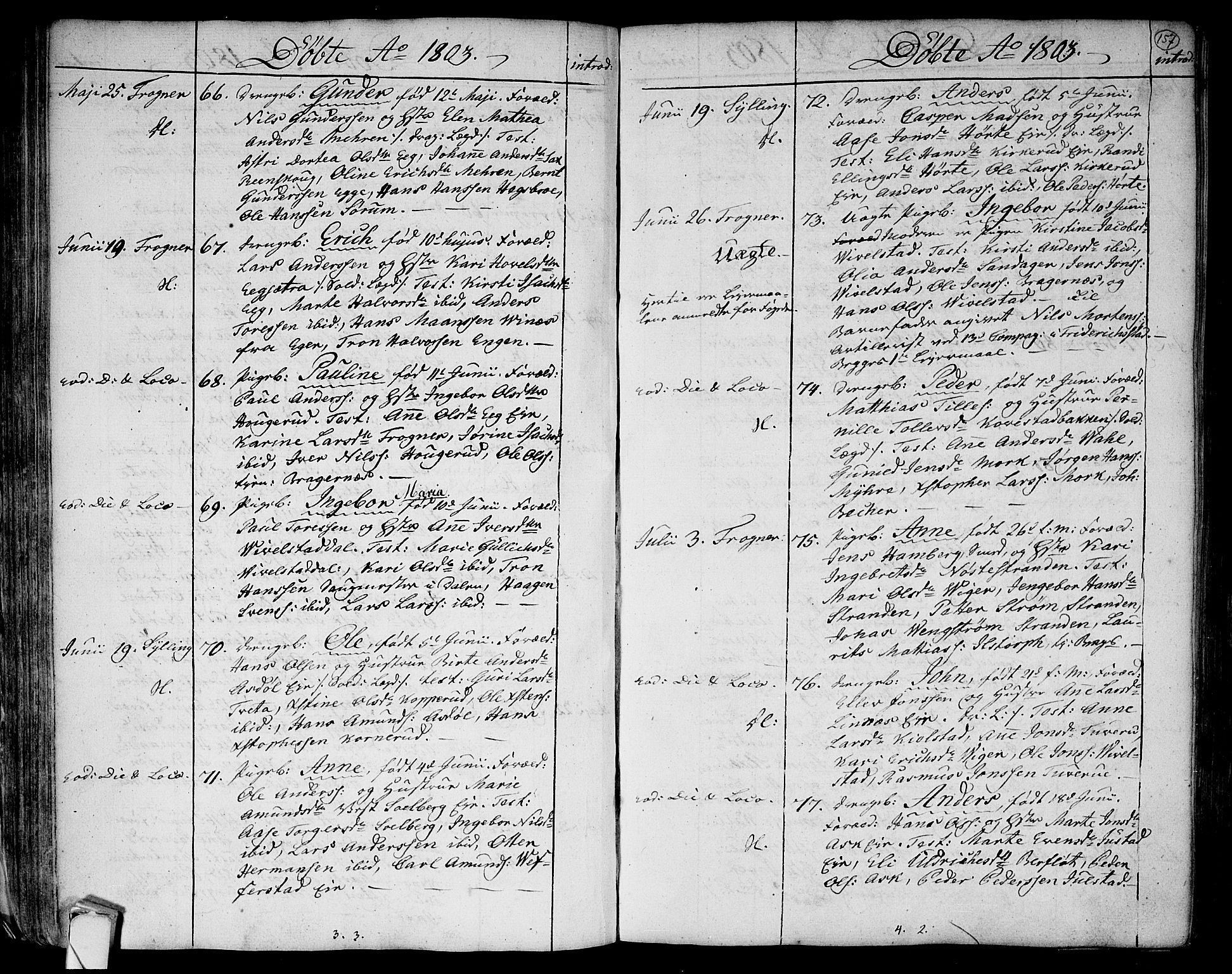 Lier kirkebøker, SAKO/A-230/F/Fa/L0007: Parish register (official) no. I 7, 1794-1813, p. 157